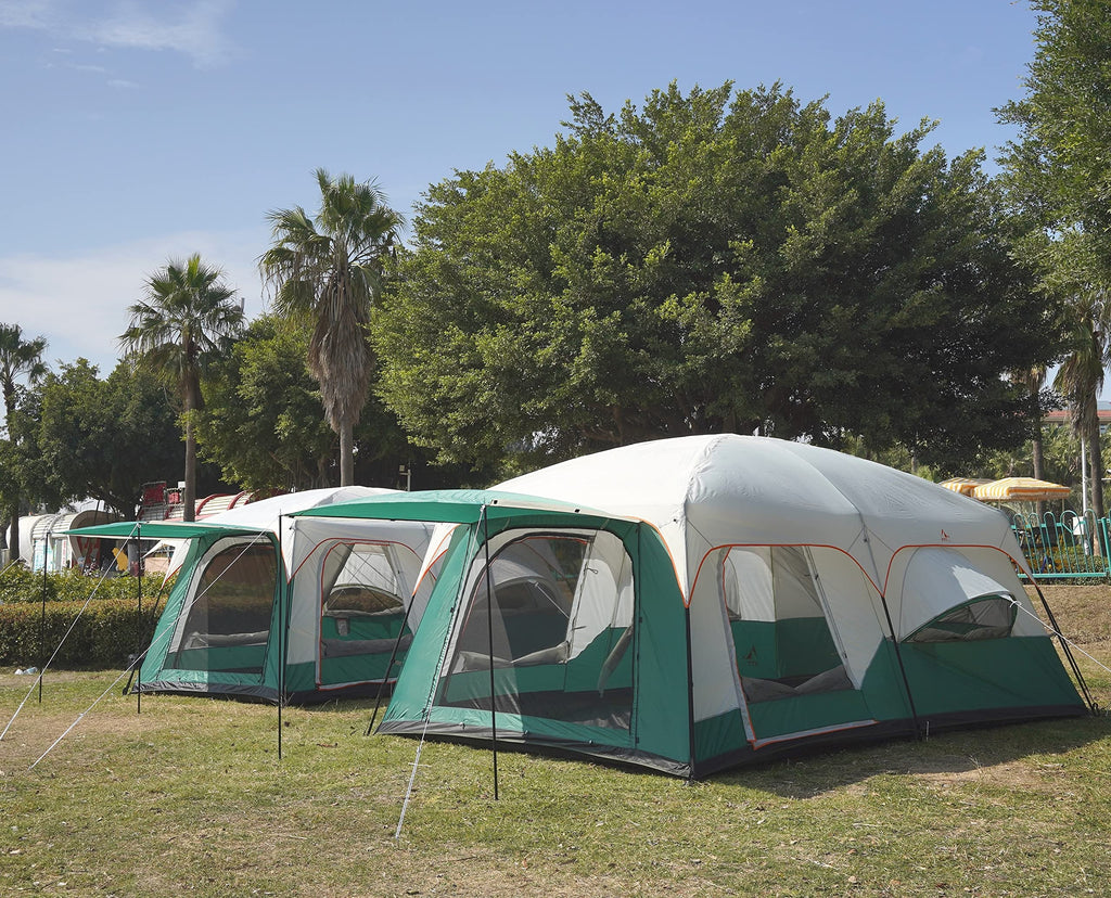 Ktt Extra Large Tent 12 Person,2 Bay-Windows,Family Cabin Tents,14.1'Lx10'Wx6.58'H,2 Rooms,3 Doors 3 Windows With Mesh,Waterproo