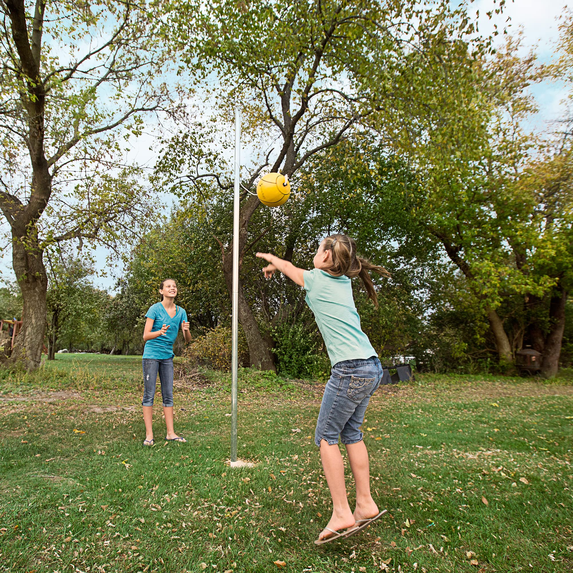 Sterling Sports Compact Tetherball Set For Outdoor Backyard With Ball And Rope Set, 9' Metal Pole, Air Pump Included