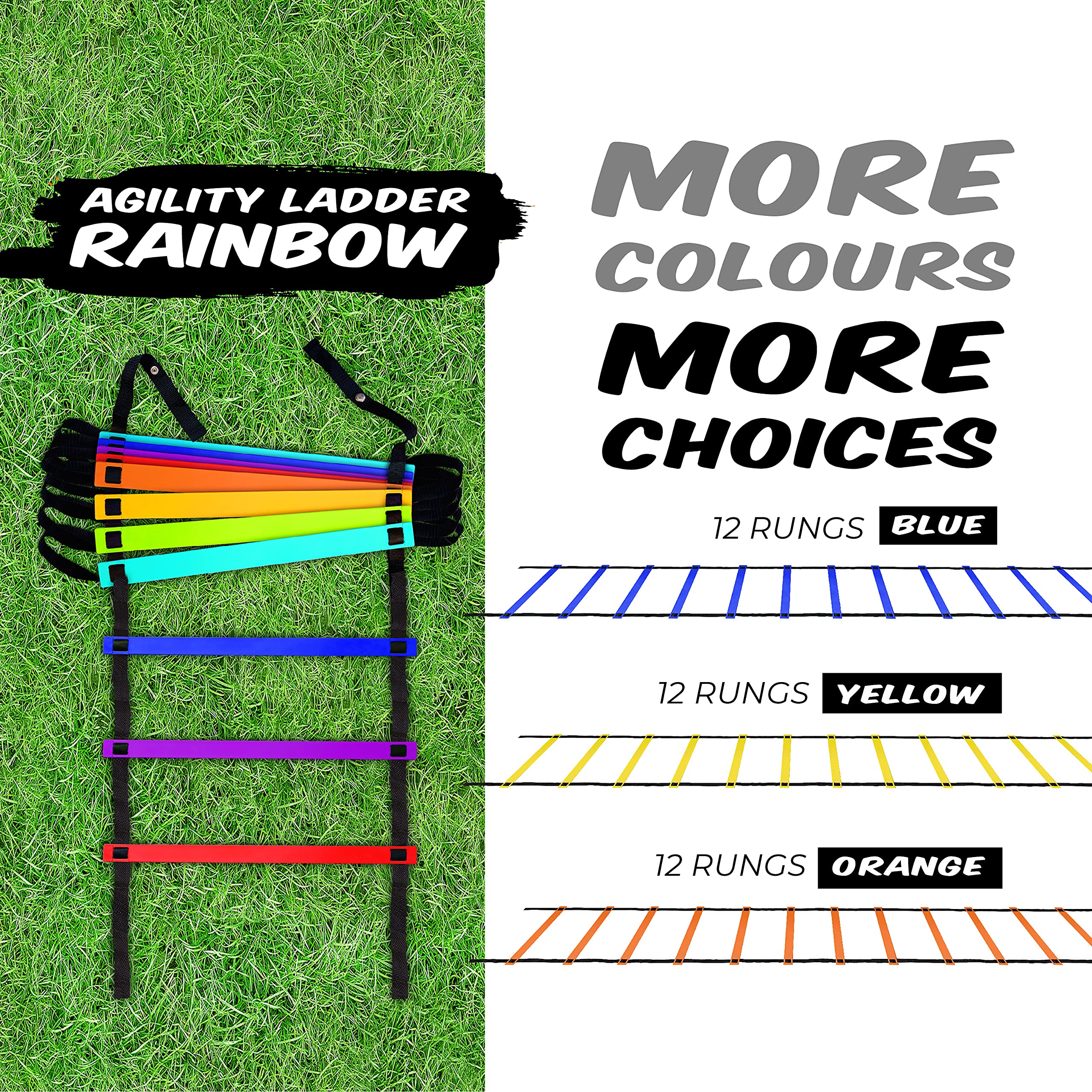 Yes4All Agility Ladder Speed Training Equipment - Speed Ladder For Kids And Adults With Carry Bag - 12 Rungs, Rainbow