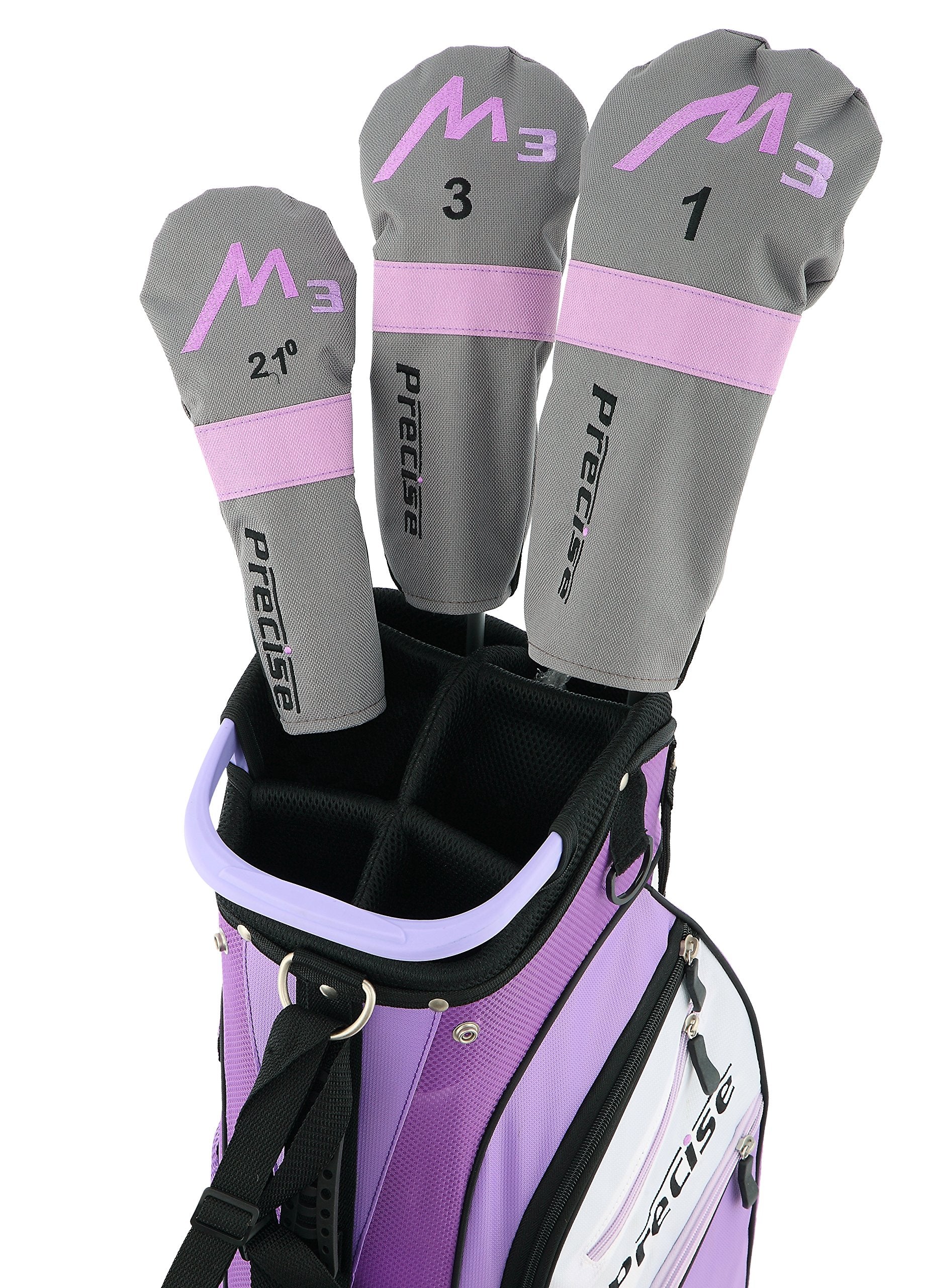 Precise M3 Ladies Womens Complete Golf Clubs Set Includes Driver, Fairway, Hybrid, 7-Pw Irons, Putter, Stand Bag, 3 H/Cs Purple