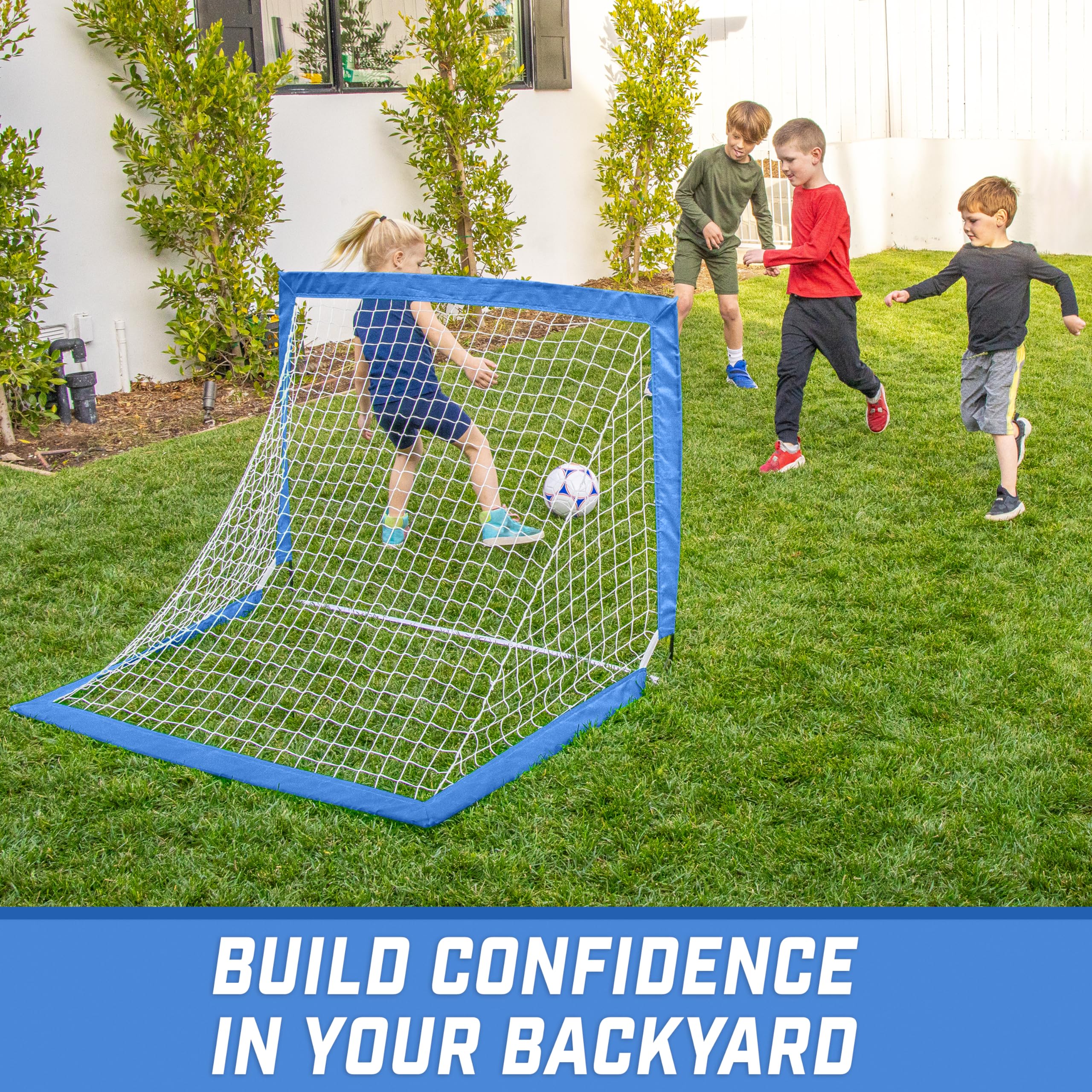 Gosports Team Tone 4 Ft X 3 Ft Portable Soccer Goal For Kids - Pop Up Net For Backyard - Royal Blue