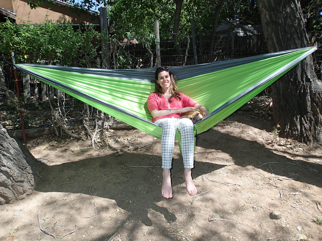 Millennial Methods Ultra Lightweight Double Hammock (Green) - All Inclusive Ripstop Parachute Nylon Hammock For Backpacking, Cam
