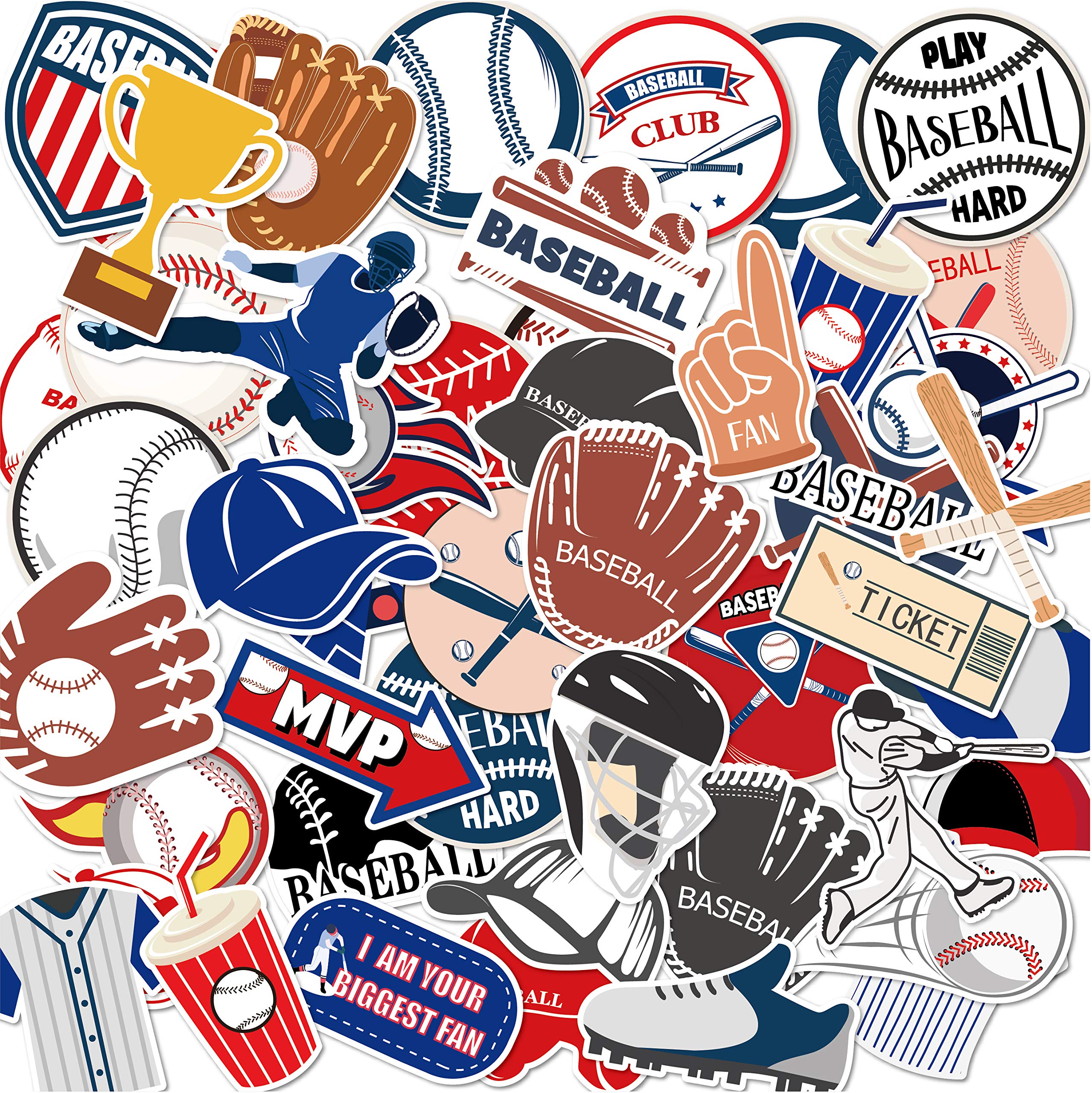 Anor Wishlife Baseball Pvc Waterproof Stickers(50Pcs) For Bottles,Luggages,Laptop,Skateboard,Notebooks,Cars,Motorcycles,Bicycles