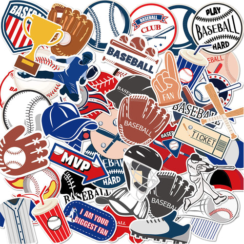 Anor Wishlife Baseball Pvc Waterproof Stickers(50Pcs) For Bottles,Luggages,Laptop,Skateboard,Notebooks,Cars,Motorcycles,Bicycles