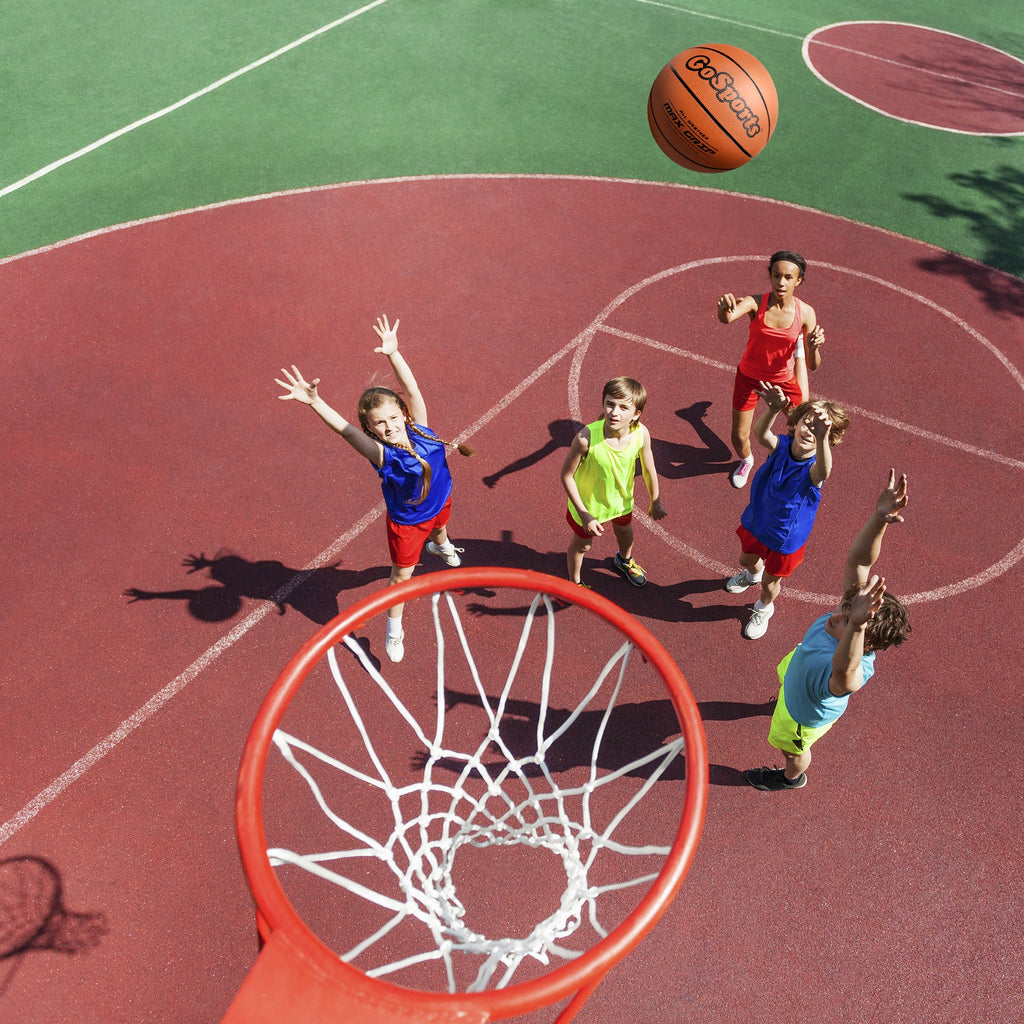 Gosports Indoor / Outdoor Rubber Basketballs - Six Pack Of Size 6 Or Size 7 Balls With Pump & Carrying Bag - Choose Your Size