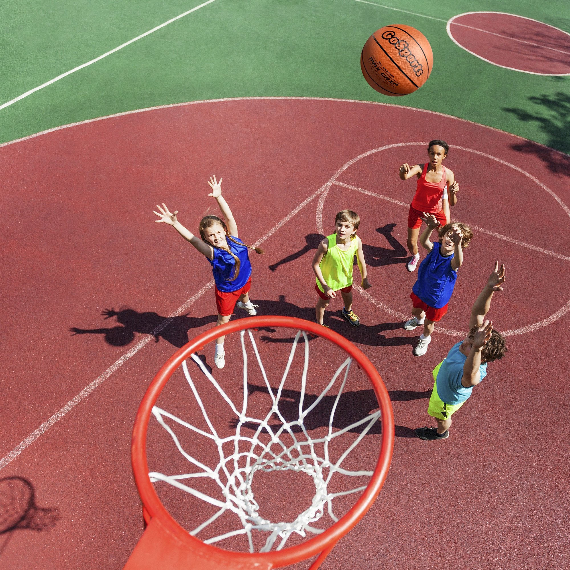 Gosports Indoor / Outdoor Rubber Basketballs - Six Pack Of Size 6 Or Size 7 Balls With Pump & Carrying Bag - Choose Your Size