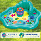 Swimschool Baby Splash Play Mat With Adjustable Canopy - Inflatable Play Pool For Babies & Infants With Backrest - Includes Baby