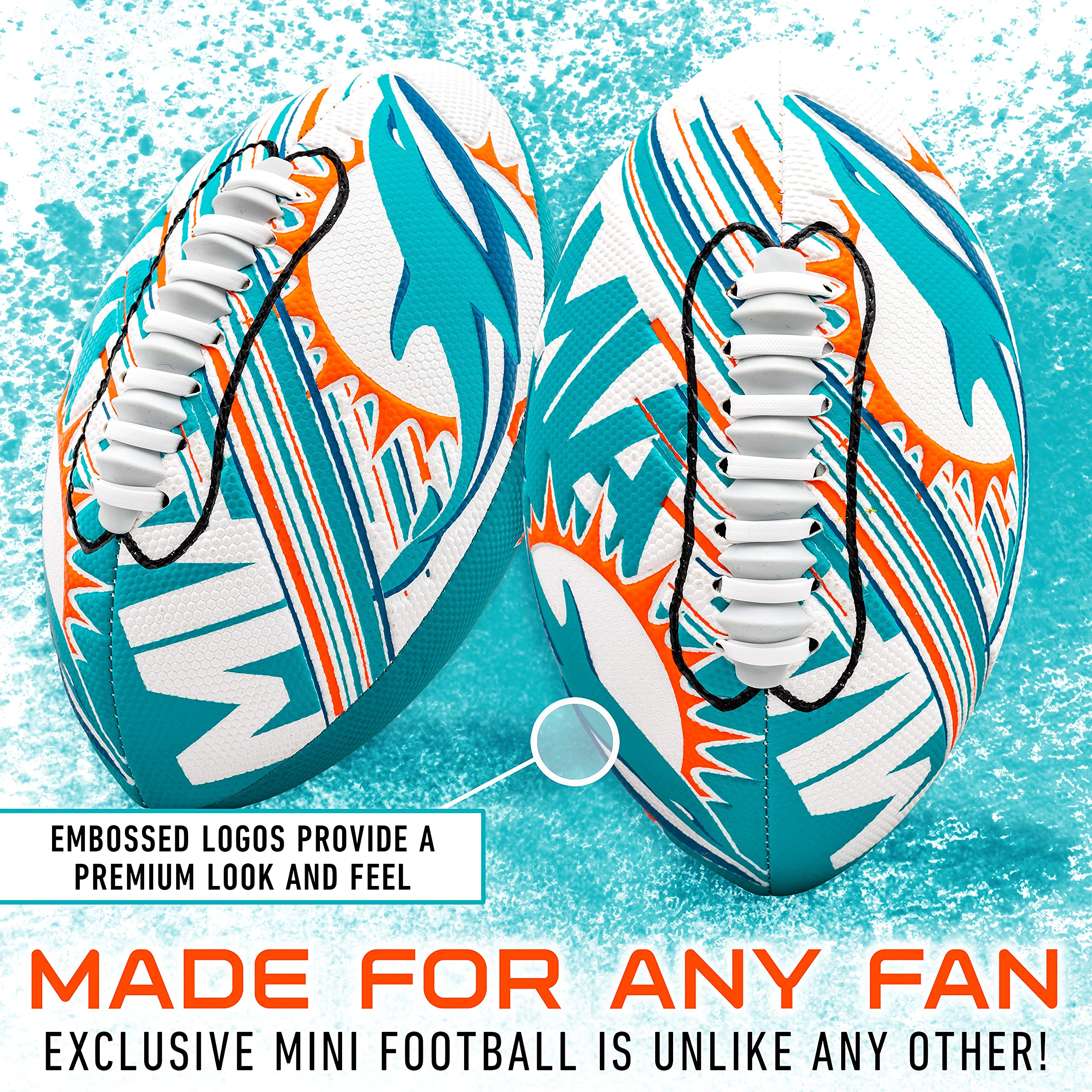 Franklin Sports Nfl Miami Dolphins Football - Youth Mini Football - 8.5'' Junior Size Ball - Spacelace Easy Grip Texture- Perfec