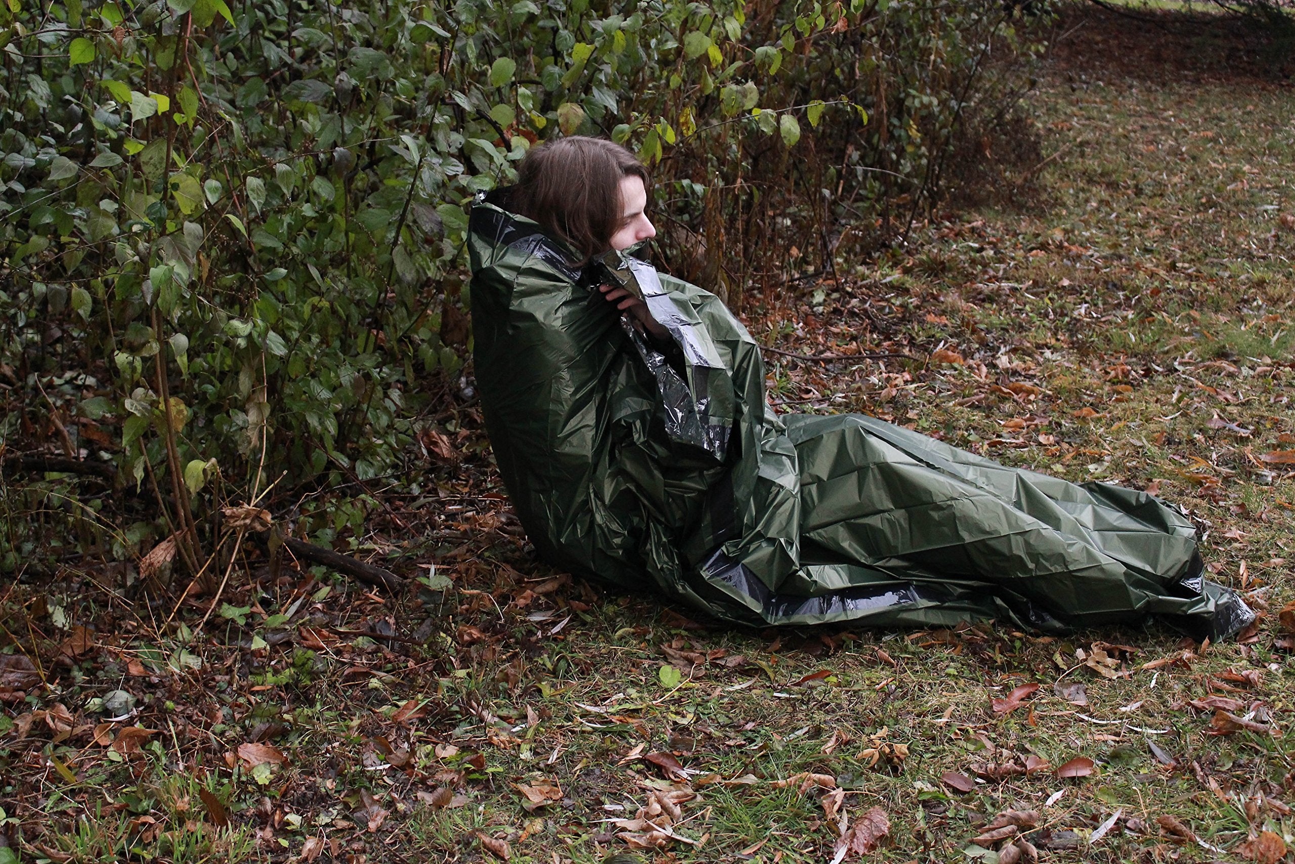 (Army Green) Emergency Sleeping Bag (+ Free Emergency Blanket) - Lightweight, Waterproof Bivy Sack Made With Our Advanced Therma