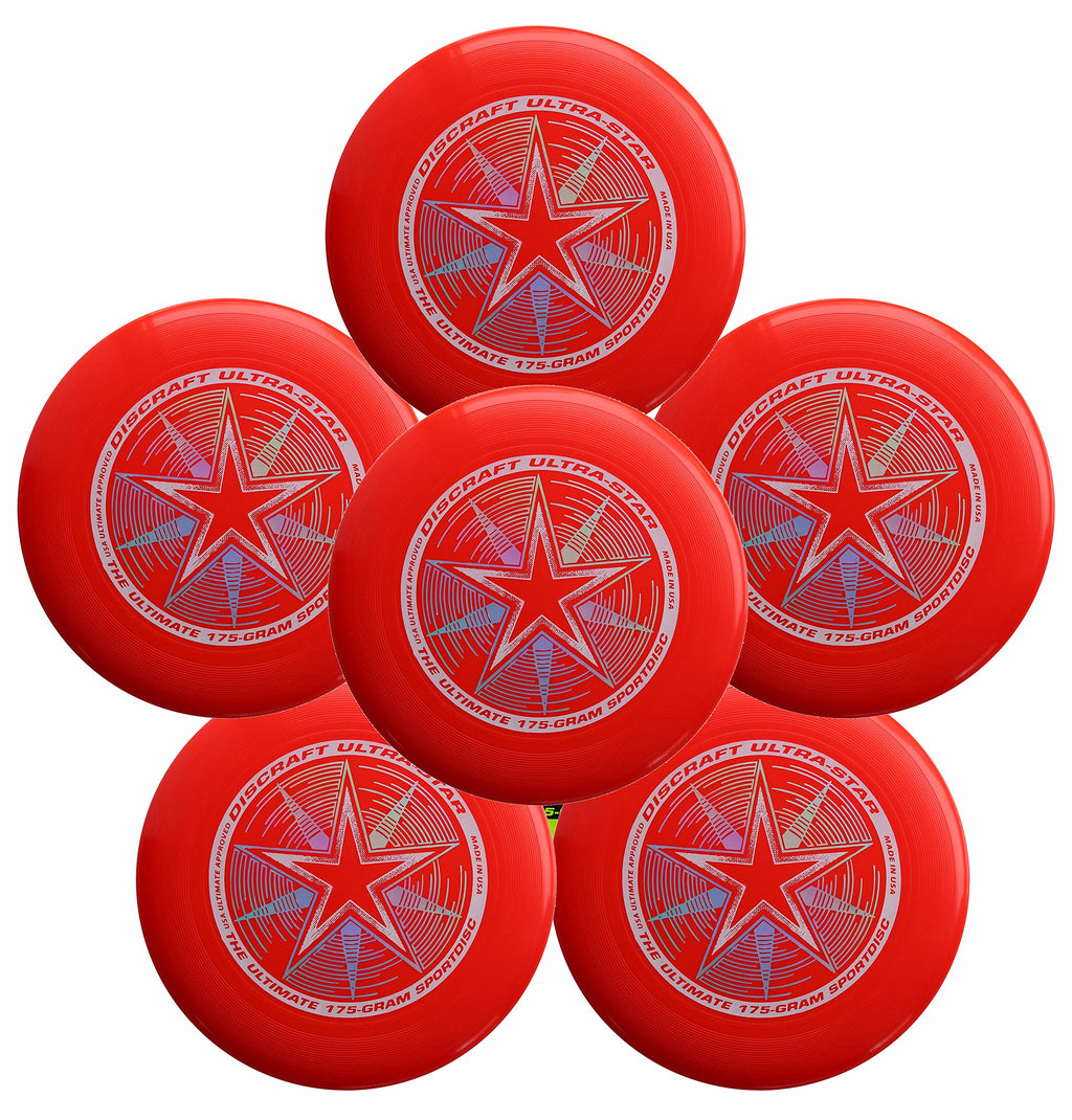 Discraft Ultra-Star 175G Ultimate Frisbee Sport Disc (6 Pack) Bright Red