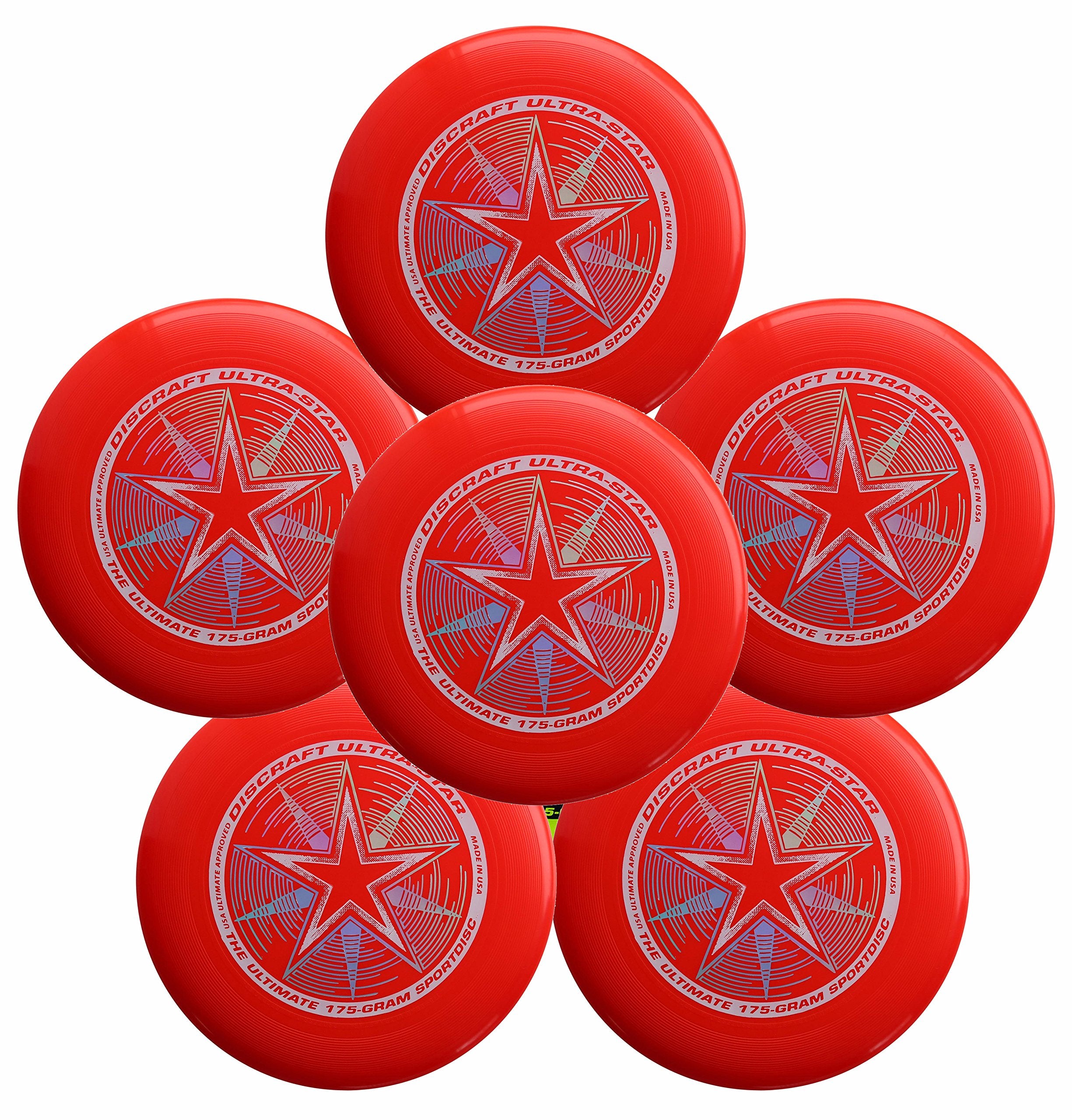 Discraft Ultra-Star 175G Ultimate Frisbee Sport Disc (6 Pack) Bright Red