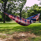 Equip Outdoors Portable Camping Hammock, Hanging Kit Included, One Person Hammock, Red White And Blue Plaid