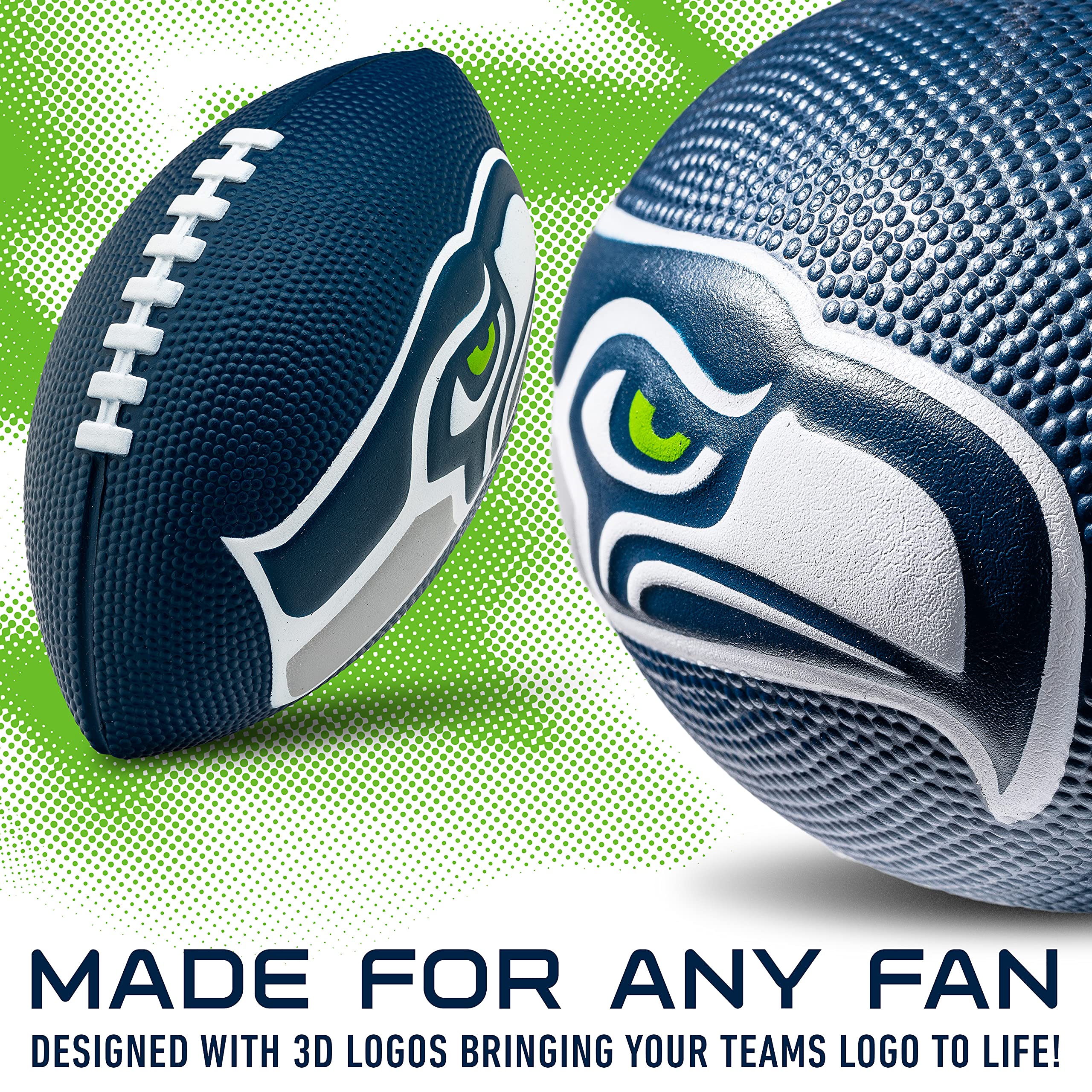 Franklin Sports Nfl Seattle Seahawks Football - Kids Foam Football - Soft Football - Mini Size - Perfect For Gameday - 8.5'' 3D