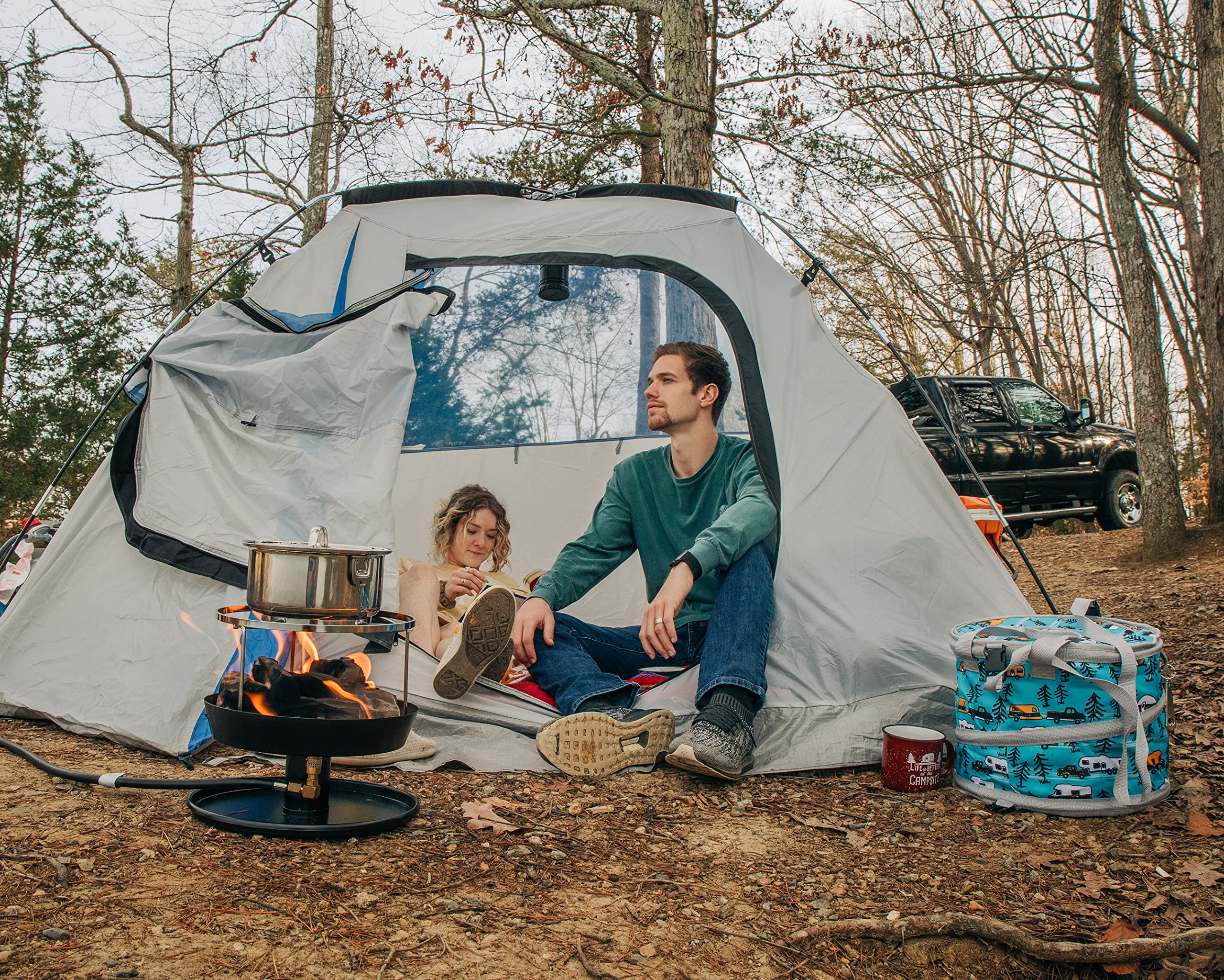 Camco Life Is Better At The Campsite Pop-Up Cooler, Sketch Design  Features A Water-Resistant Interior And Built-In Bottle Opene