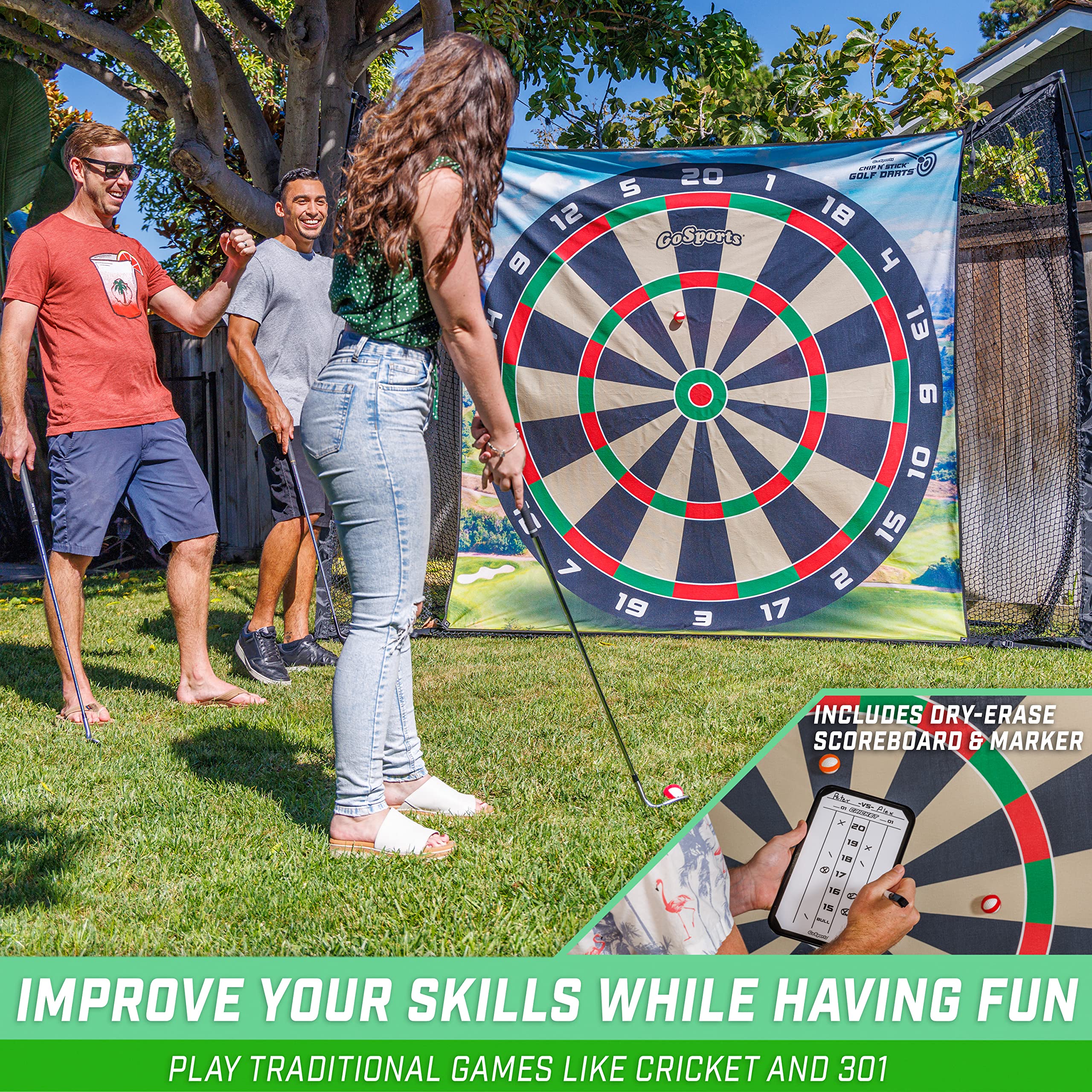 Gosports Chip N' Stick Golf Chipping Mat Game With Golf Balls - Choose Classic, Darts Or Islands