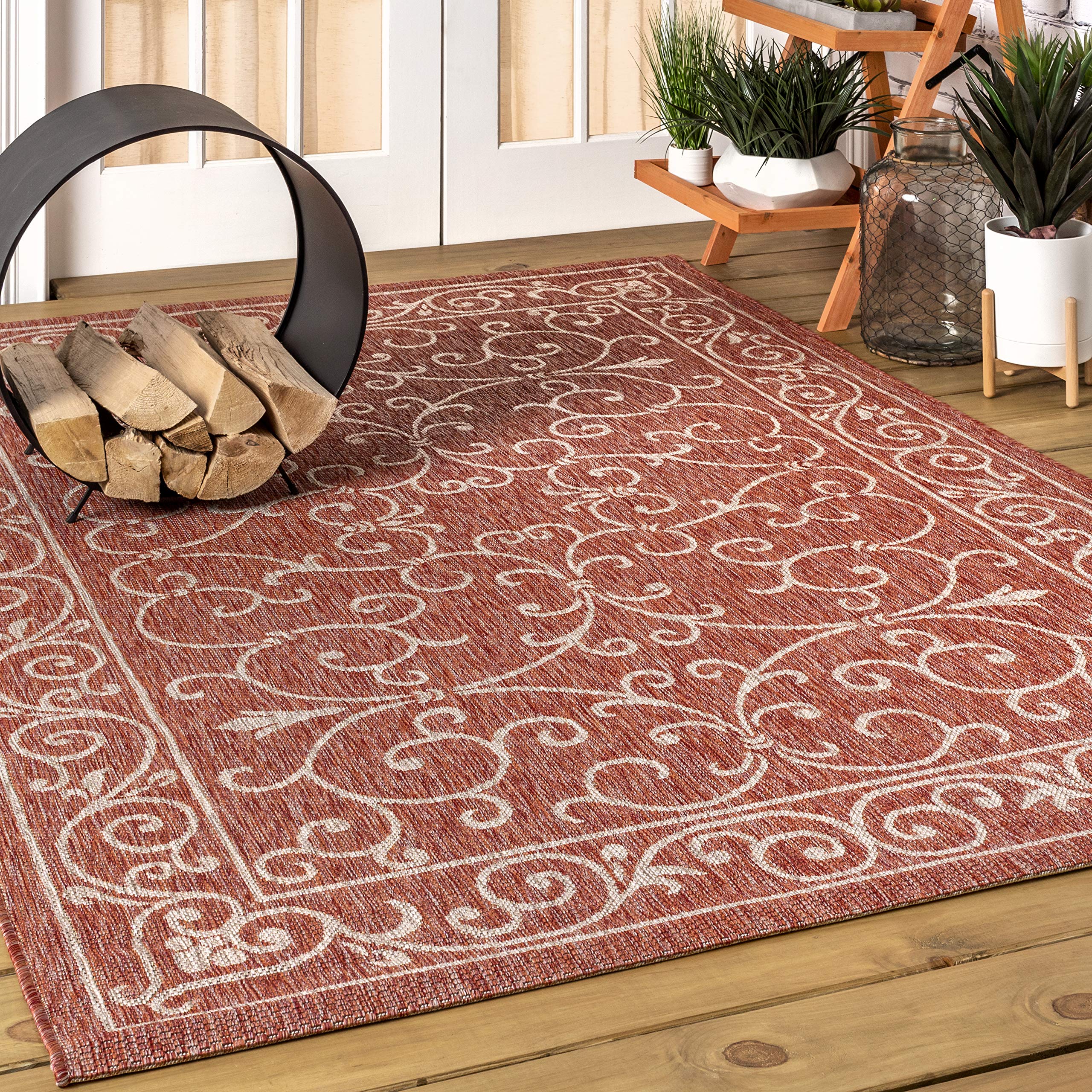 Jonathan Y Smb106B-9 Charleston Vintage Filigree Textured Weave Indoor Outdoor Area-Rug Classic Coastal Easy-Cleaning Bedroom Ki