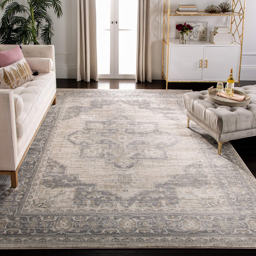 Safavieh Brentwood Collection 9 X 12 Navy  Cream Bnt865N Medallion Distressed Non-Shedding Living Room Bedroom Dining Home Offic