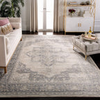 Safavieh Brentwood Collection 9 X 12 Navy  Cream Bnt865N Medallion Distressed Non-Shedding Living Room Bedroom Dining Home Offic