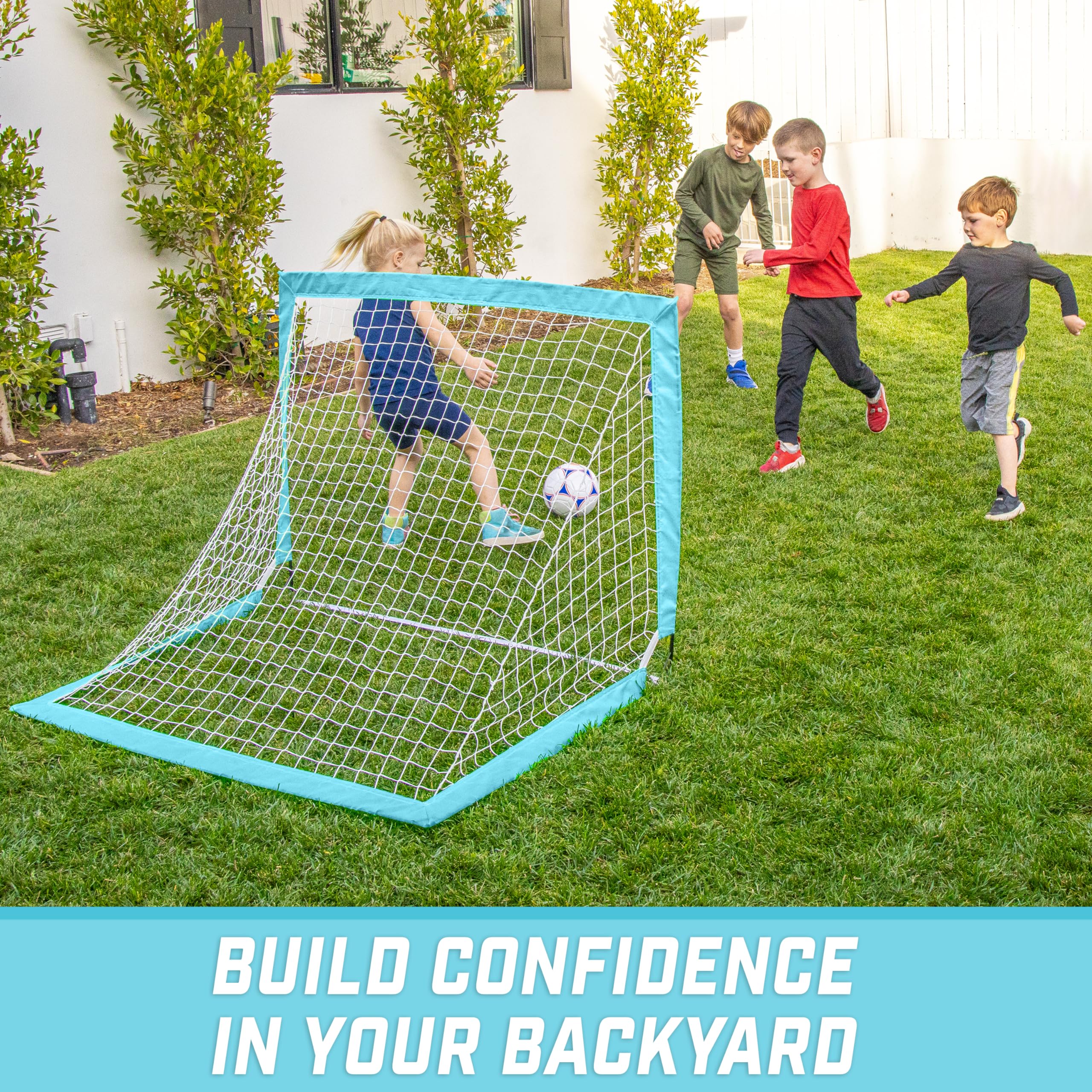 Gosports Team Tone 4 Ft X 3 Ft Portable Soccer Goal For Kids - Pop Up Net For Backyard - Light Blue