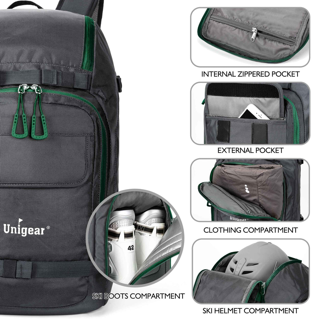 Unigear Ski Boot Bag, 50L Ski Boot Travel Backpack For Ski Helmet, Goggles, Gloves, Skis, Snowboard & Accessories (Gray)
