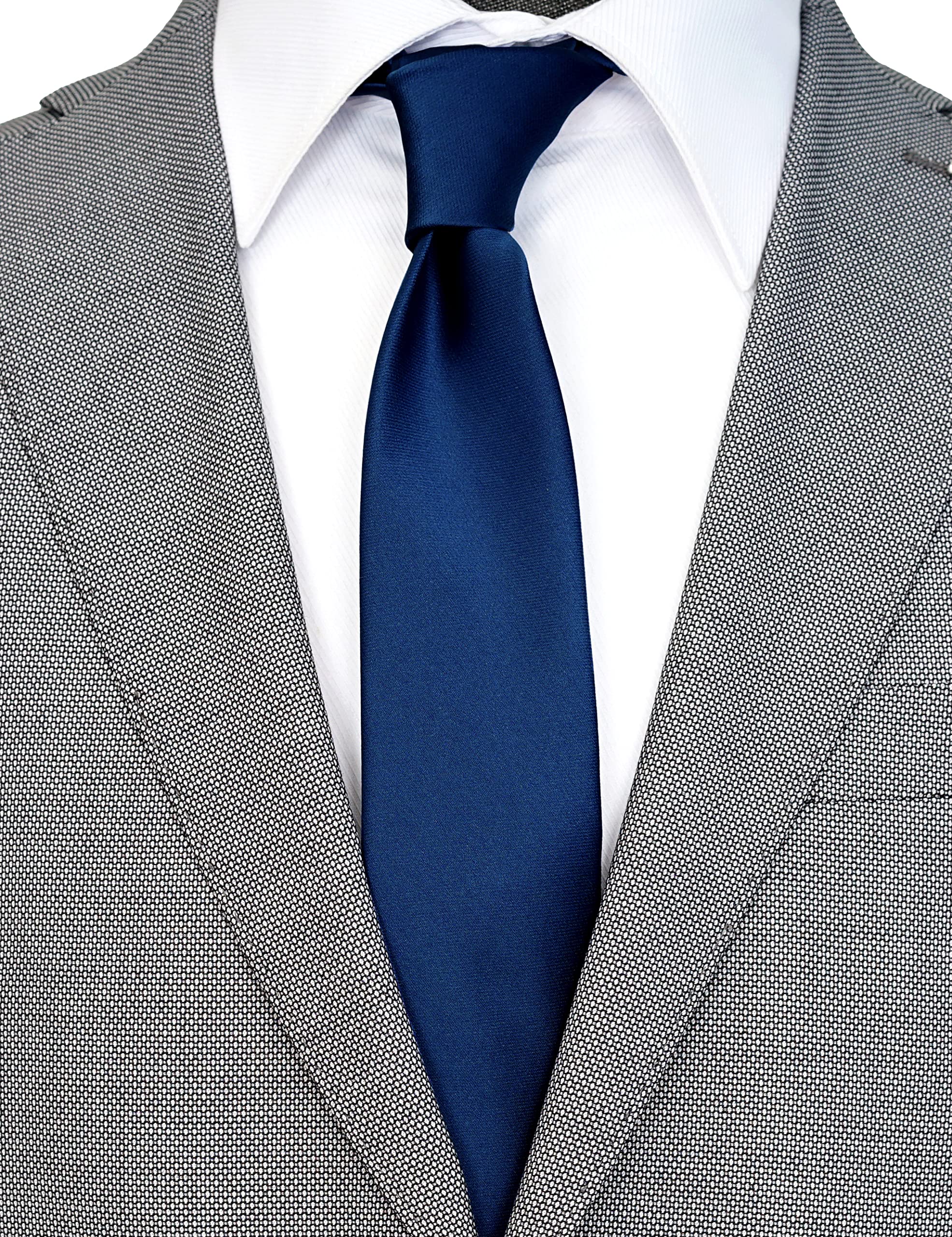 Zenxus Solid Skinny Ties For Men, 25 Inch Slim Navy Plain Ties Bulk For Wedding And Activities, 5-Pack