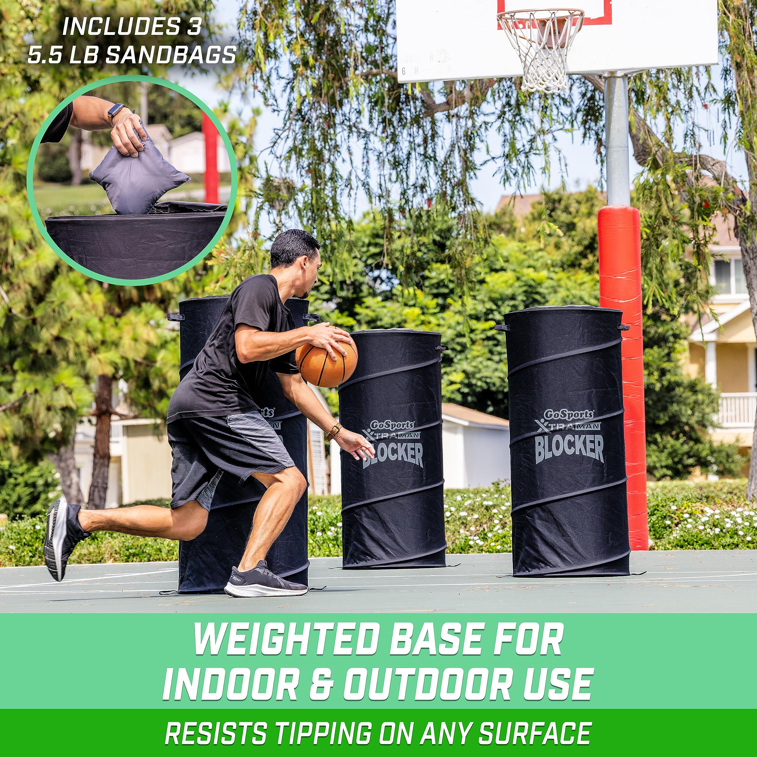 Gosports Xtraman Pro 46'' Xl Pop Up Defender 3 Pack - Heavy Duty Multi-Sport Blocking Dummy - Training Equipment For Basketball,