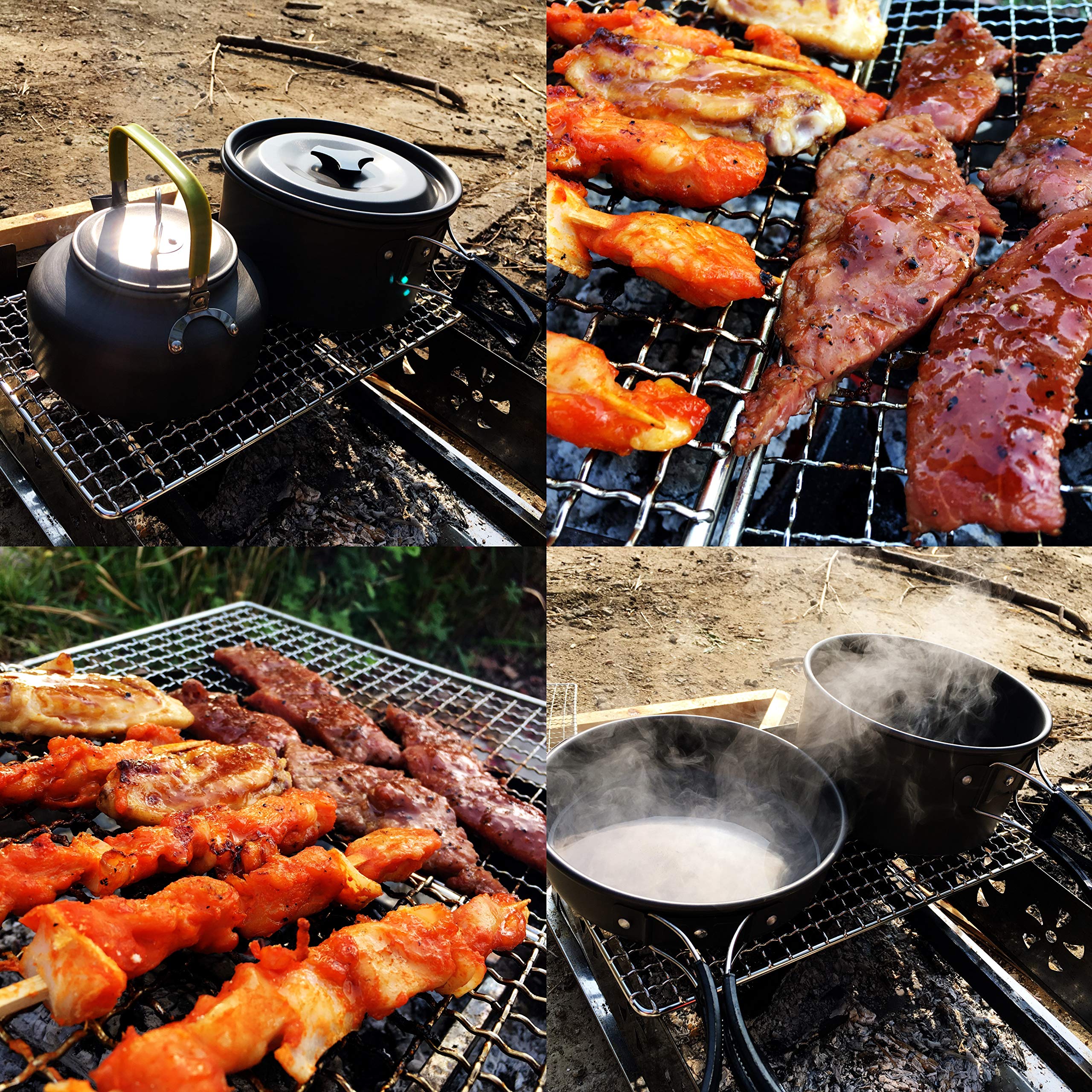 Dzrzvd-The Bushcraft Backpackers Grill Grate-Welded Stainless Steel Mesh (Upgrade Camping Fire Rated)-7.48''X12.6''&7.48''X7.48'