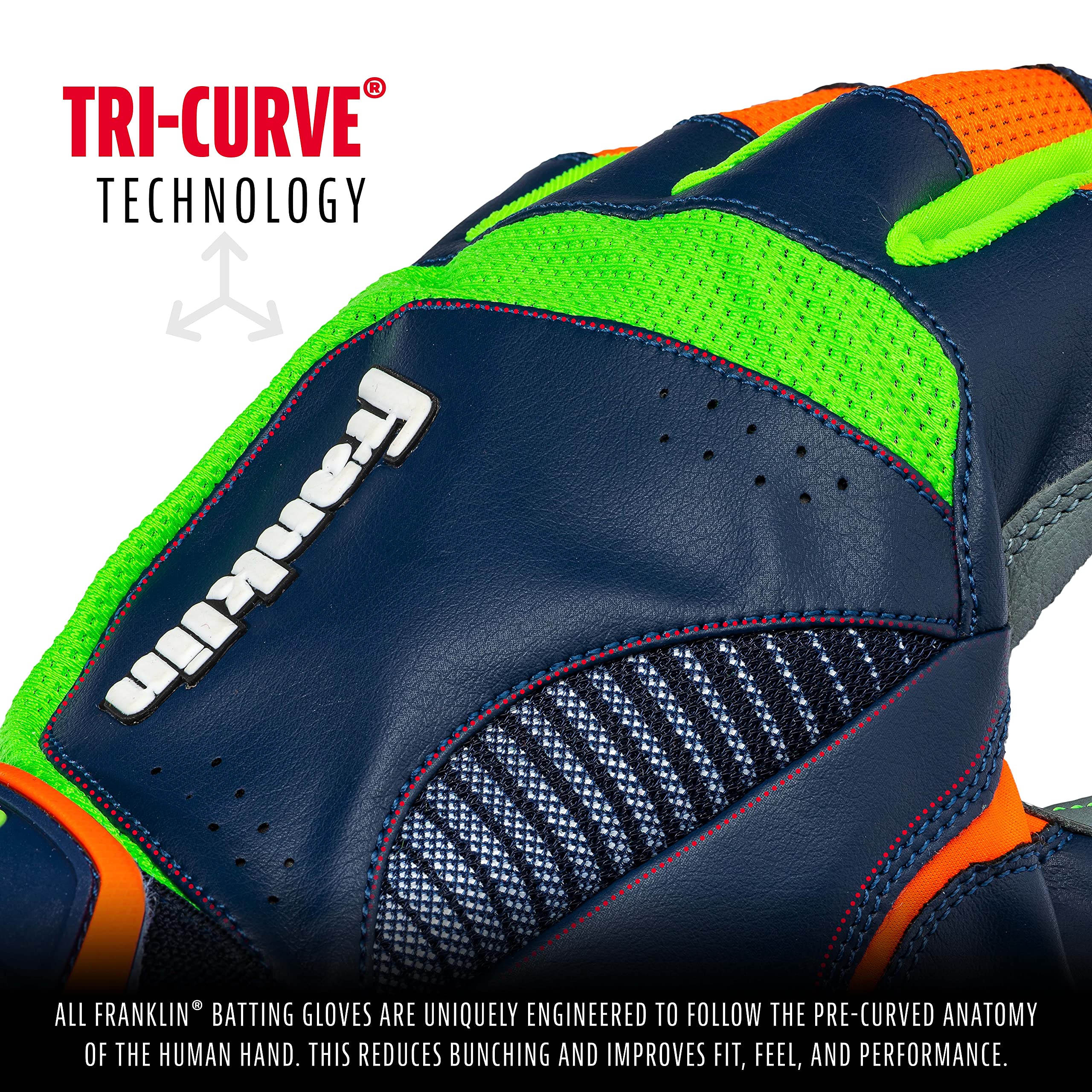 Franklin Sports Youth Mlb Shok-Sorb Neo Batting Gloves, Youth Medium, Pair, Gray/Navy/Lime