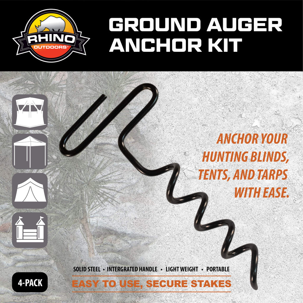 Rhino Outdoors Auger Stakes, Heavy Duty Tent Stakes For Blinds And Tarps, 4-Pack,Silver