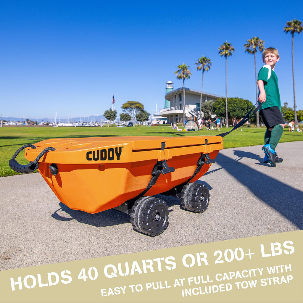 Cuddy Crawler Cooler with Wheels - 40 QT Amphibious Floating Cooler and Dry Storage Vessel - Orange