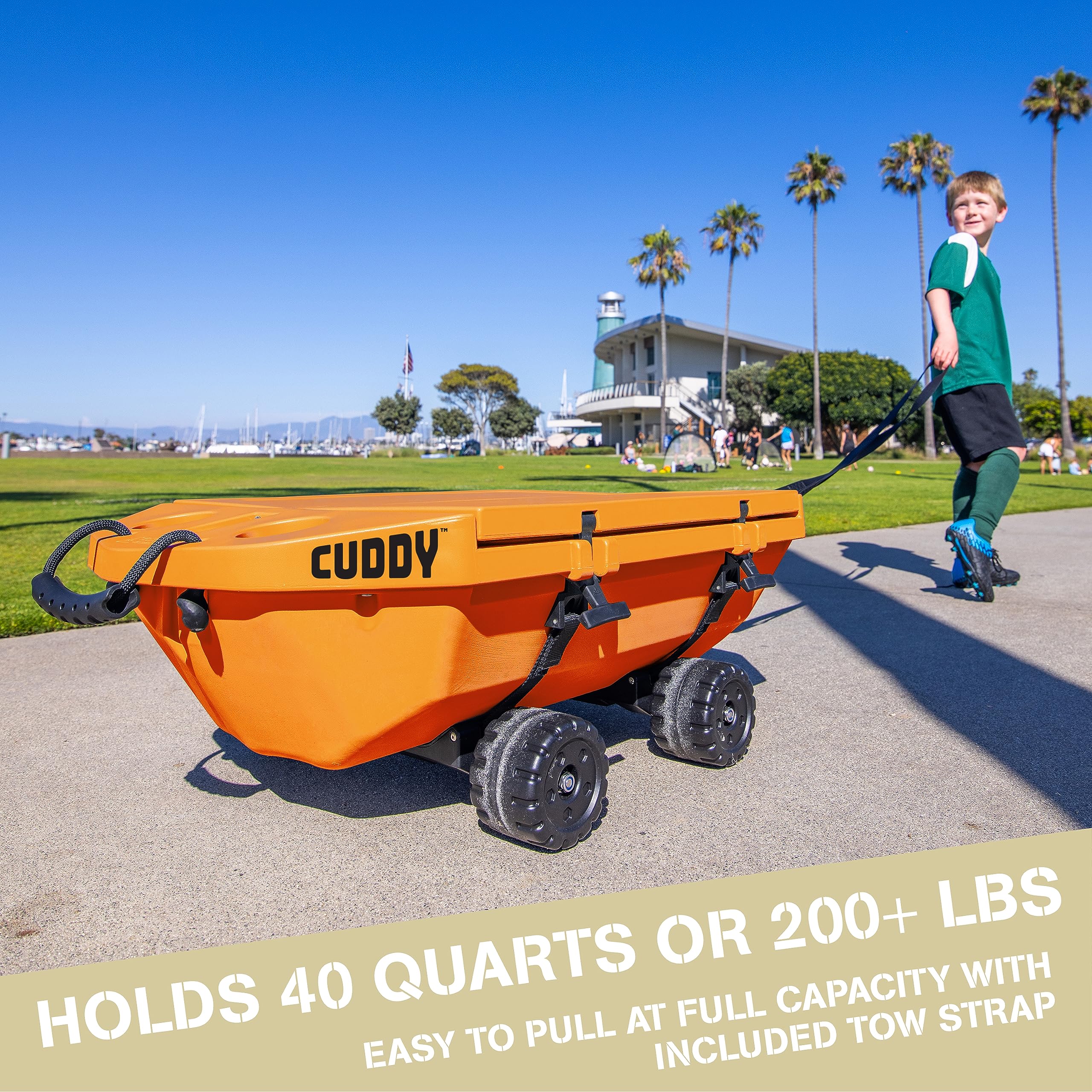 Cuddy Crawler Cooler with Wheels - 40 QT Amphibious Floating Cooler and Dry Storage Vessel - Orange