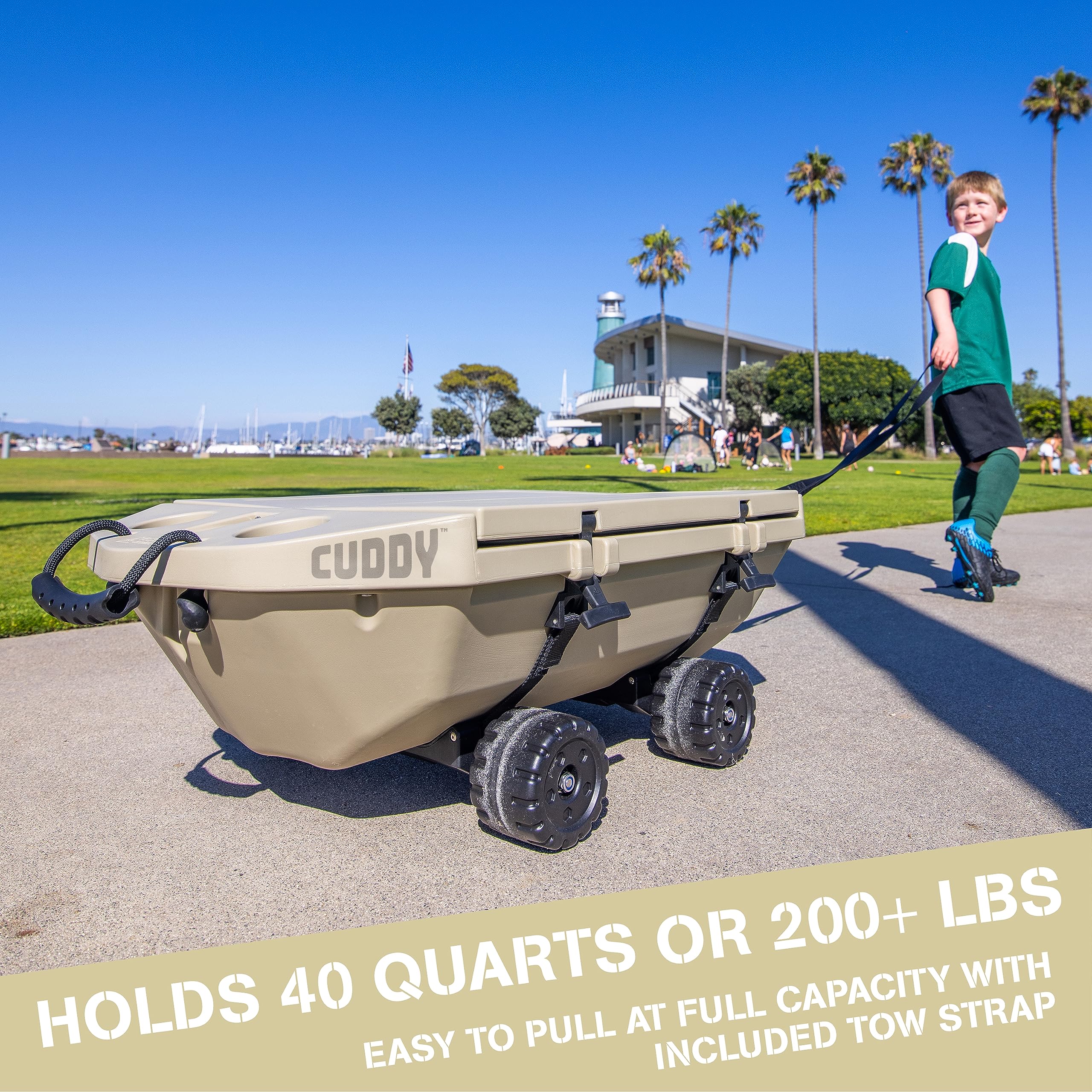 Cuddy Crawler Cooler with Wheels - 40 QT Amphibious Floating Cooler and Dry Storage Vessel - Tan