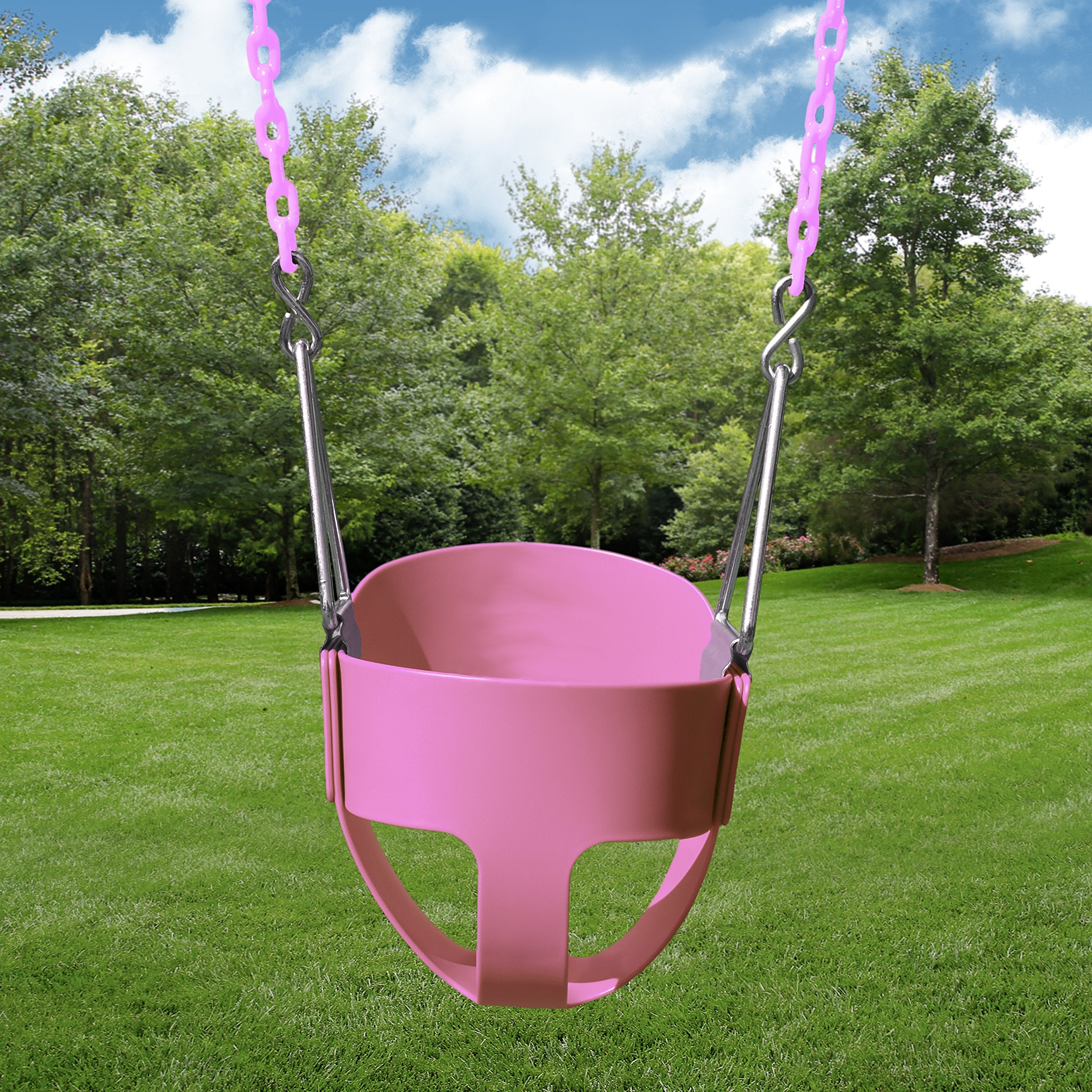 Gorilla Playsets 04-0008-Pk/Pk Full Bucket Toddler Swing, Pink Bucket, Pink 60'' Plastic Coated Chains, 50 Lb Capacity