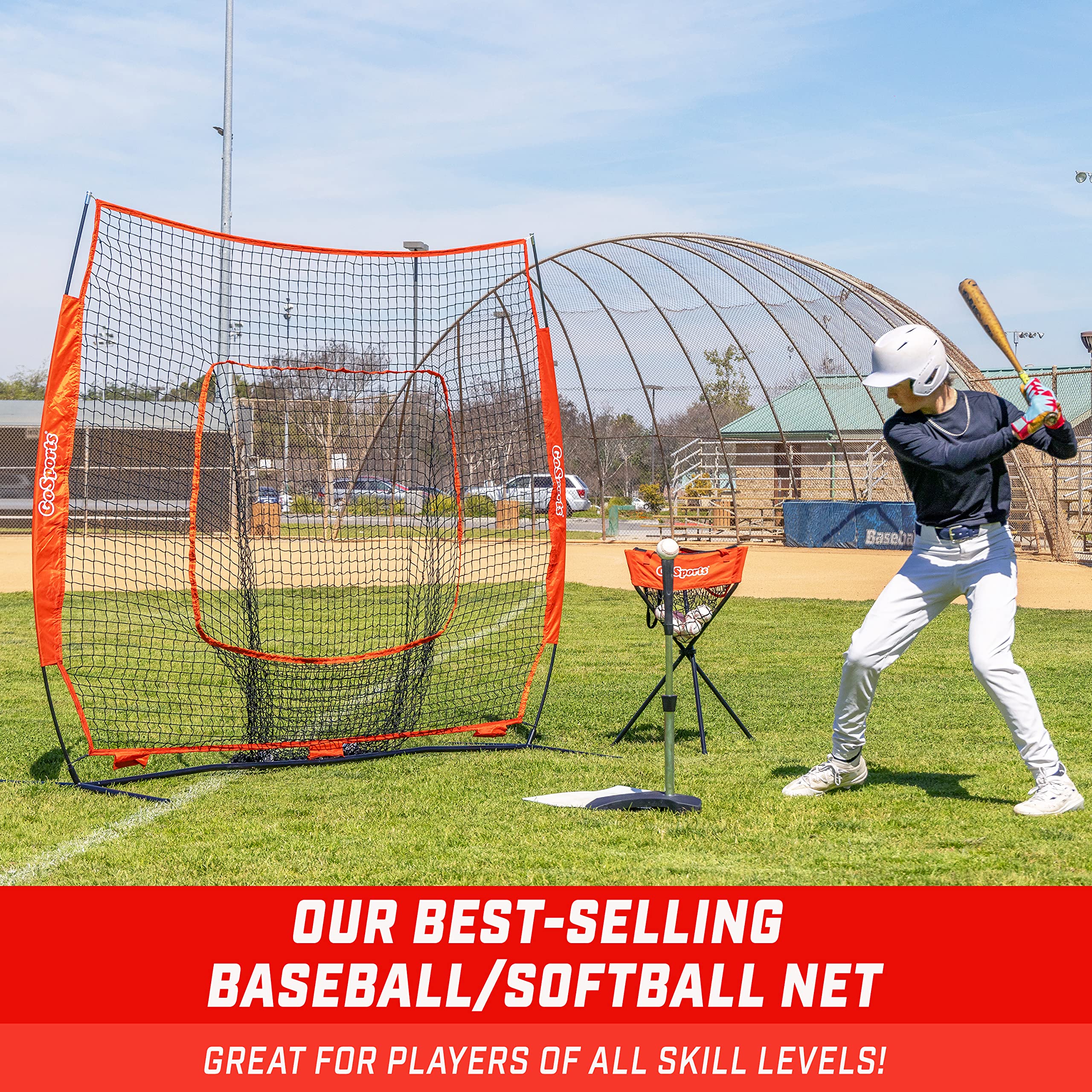 Gosports 7 Ft X 7 Ft Baseball & Softball Practice Hitting & Pitching Net With Bow Type Frame, Carry Bag And Strike Zone, Great F