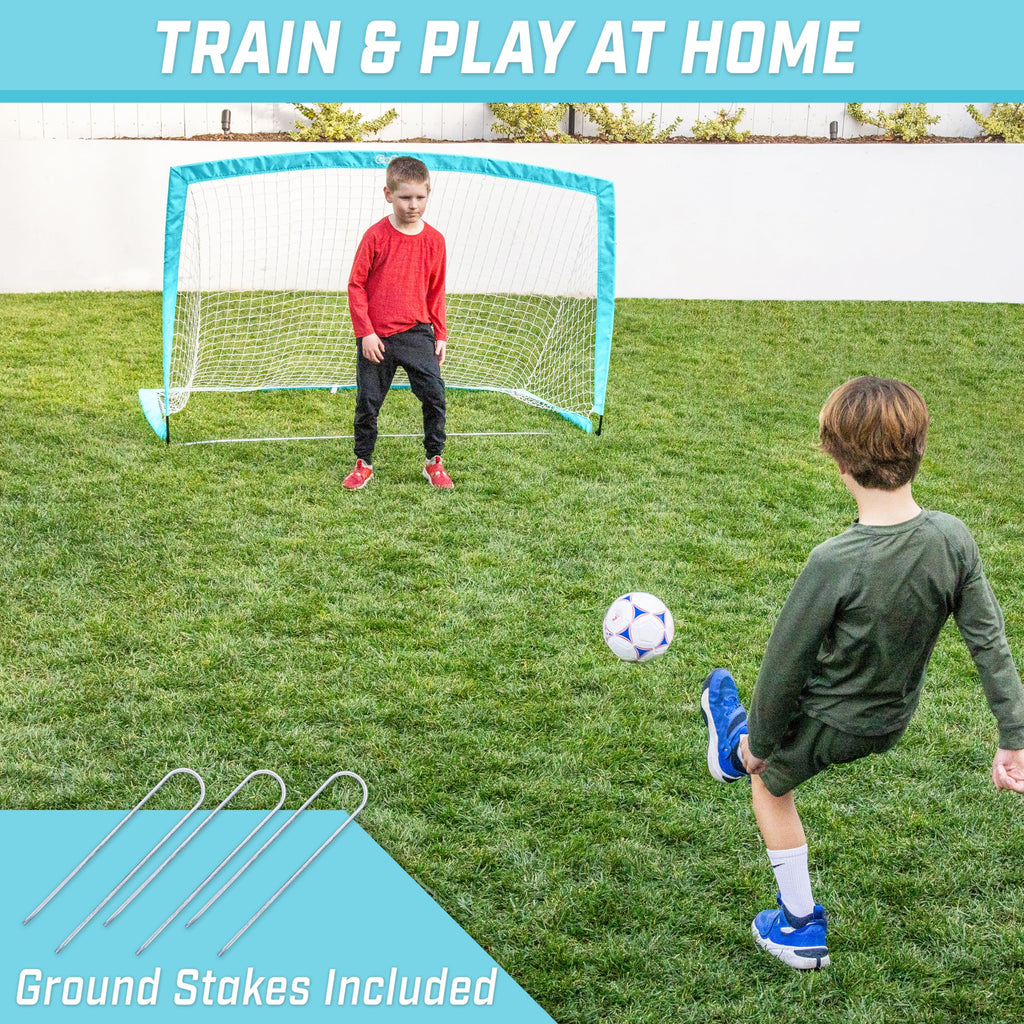 Gosports Team Tone 6 Ft X 4 Ft Portable Soccer Goal For Kids - Pop Up Net For Backyard - Light Blue