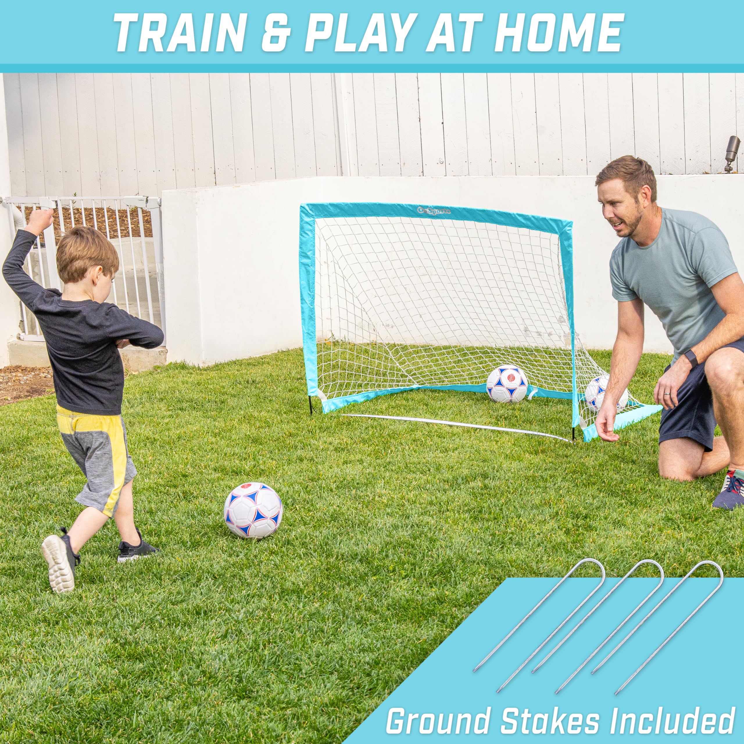 Gosports Team Tone 4 Ft X 3 Ft Portable Soccer Goal For Kids - Pop Up Net For Backyard - Light Blue