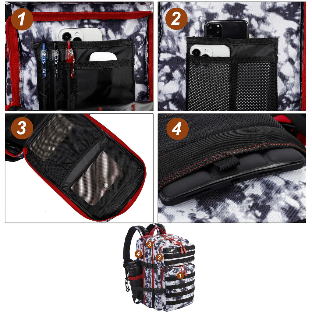 LHI Military Tactical Backpack for Men and Women 45L Army 3 Days Assault Pack Bag Large Rucksack with Molle System Black and whi
