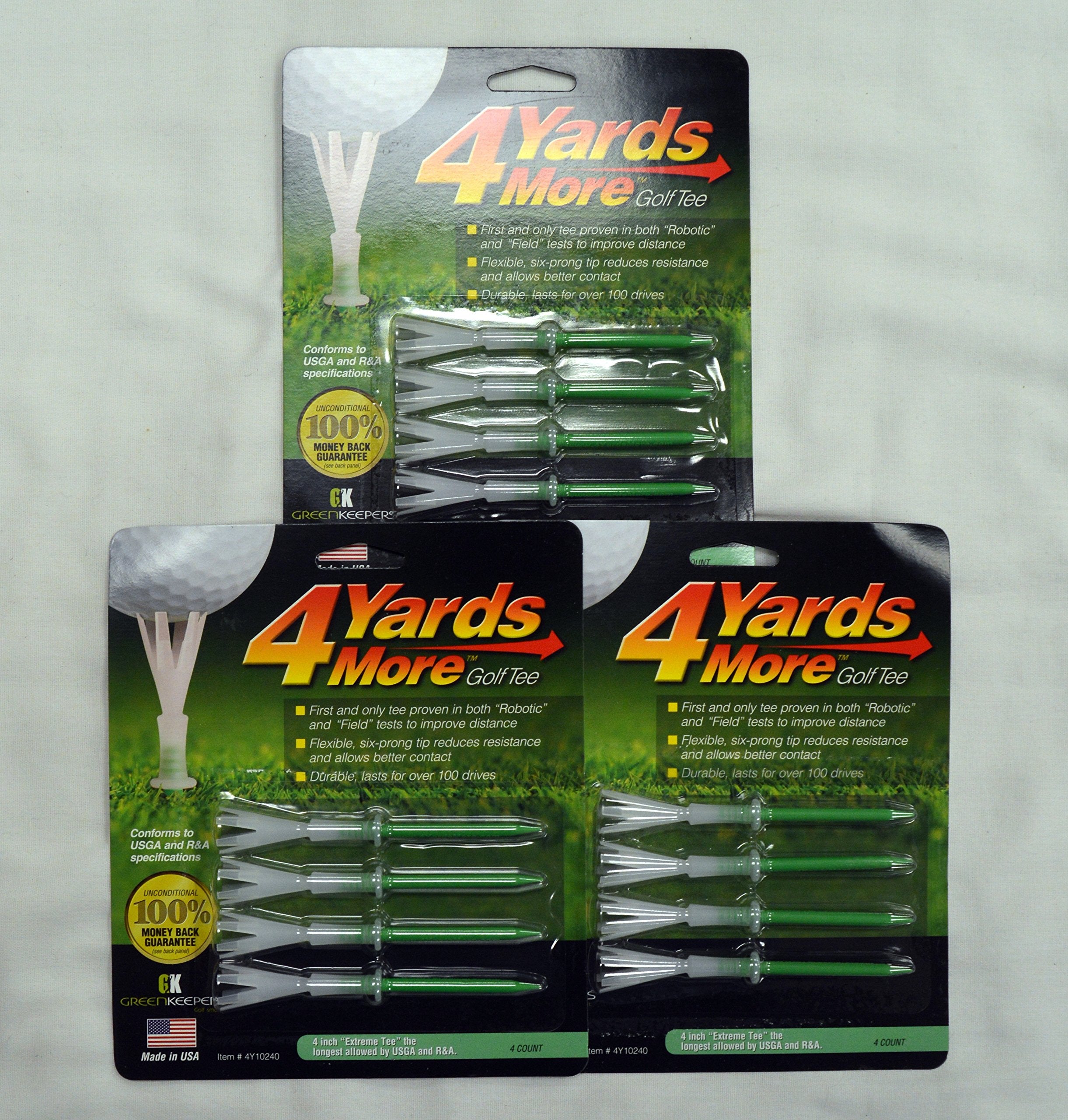 4 Yards More Golf Tees 4 - Green - 3 Packs of 4 - (11926)