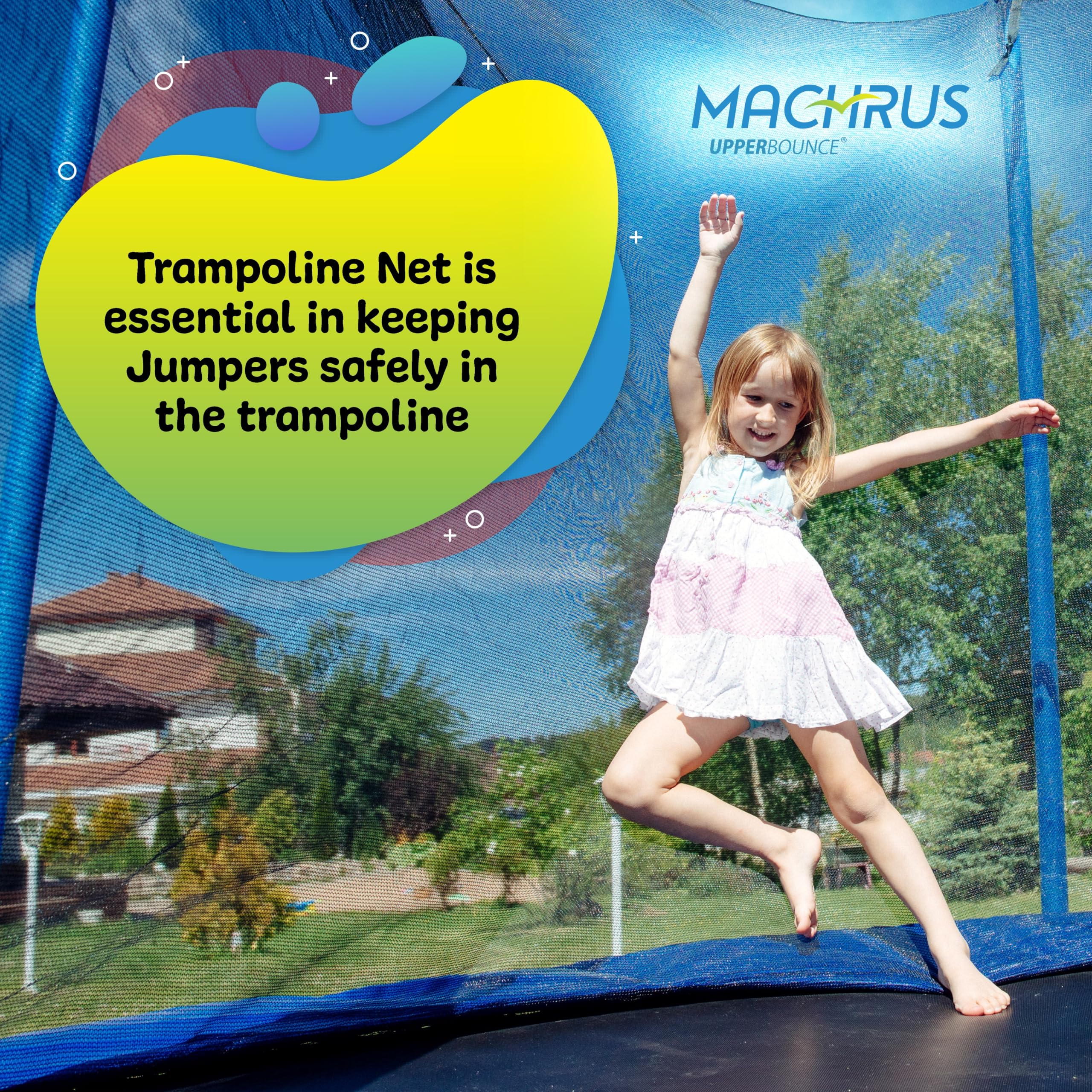 Machrus Upper Bounce Trampoline Net Replacement 8Ft 10Ft 11Ft 12Ft 13Ft 14Ft 15Ft 17Ft- Safety Net For Top-Ring Enclosure System