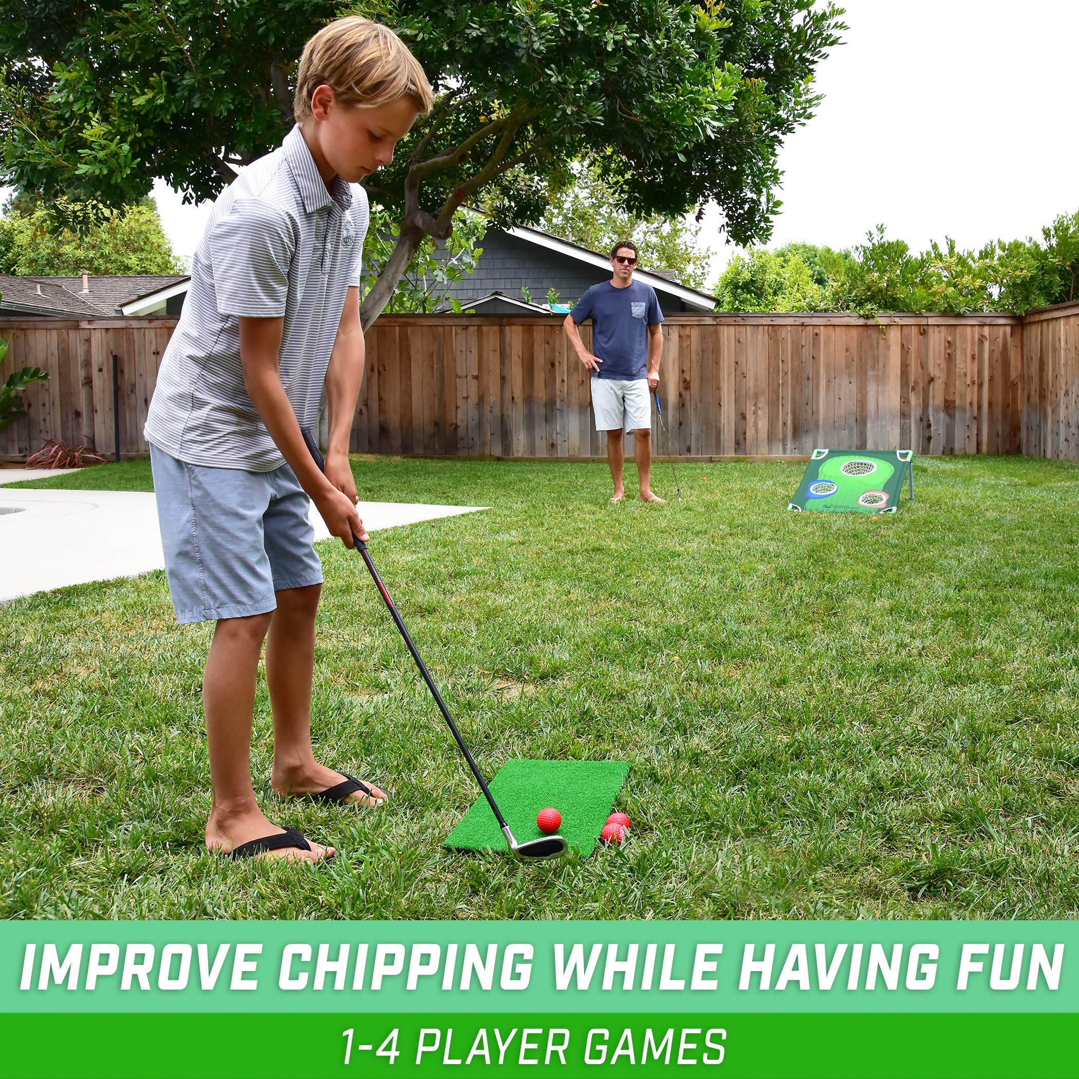 Gosports Battlechip Backyard Golf Cornhole Game - Includes Chipping Target, 16 Foam Balls, Hitting Mat And Carrying Case