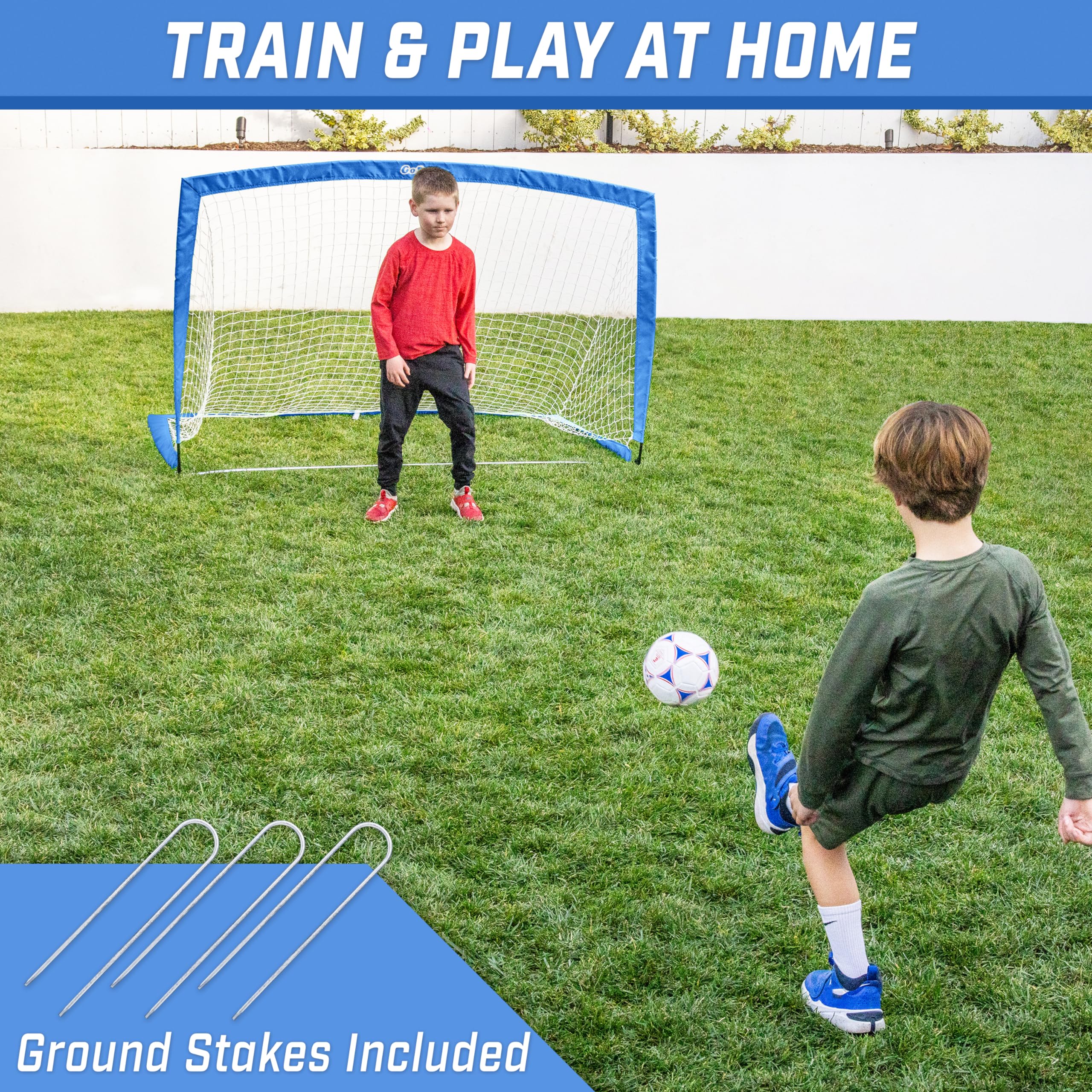 GoSports Team Tone 6 ft x 4 ft Portable Soccer Goal for Kids - Pop Up Net for Backyard - Royal Blue
