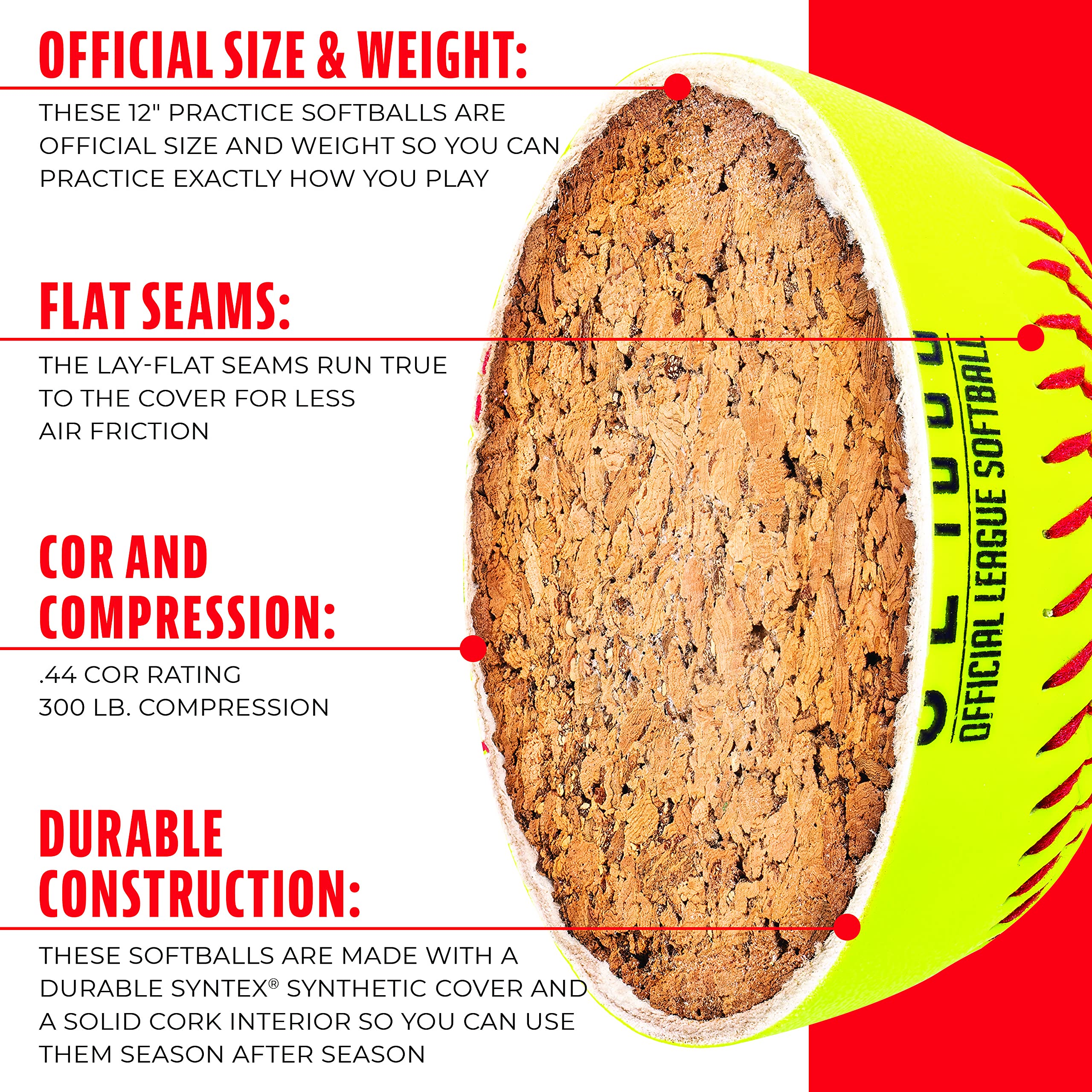 Franklin Sports Official Size Softballs - 12'' Fastpitch Practice Great For + Training Weight 4 Pack