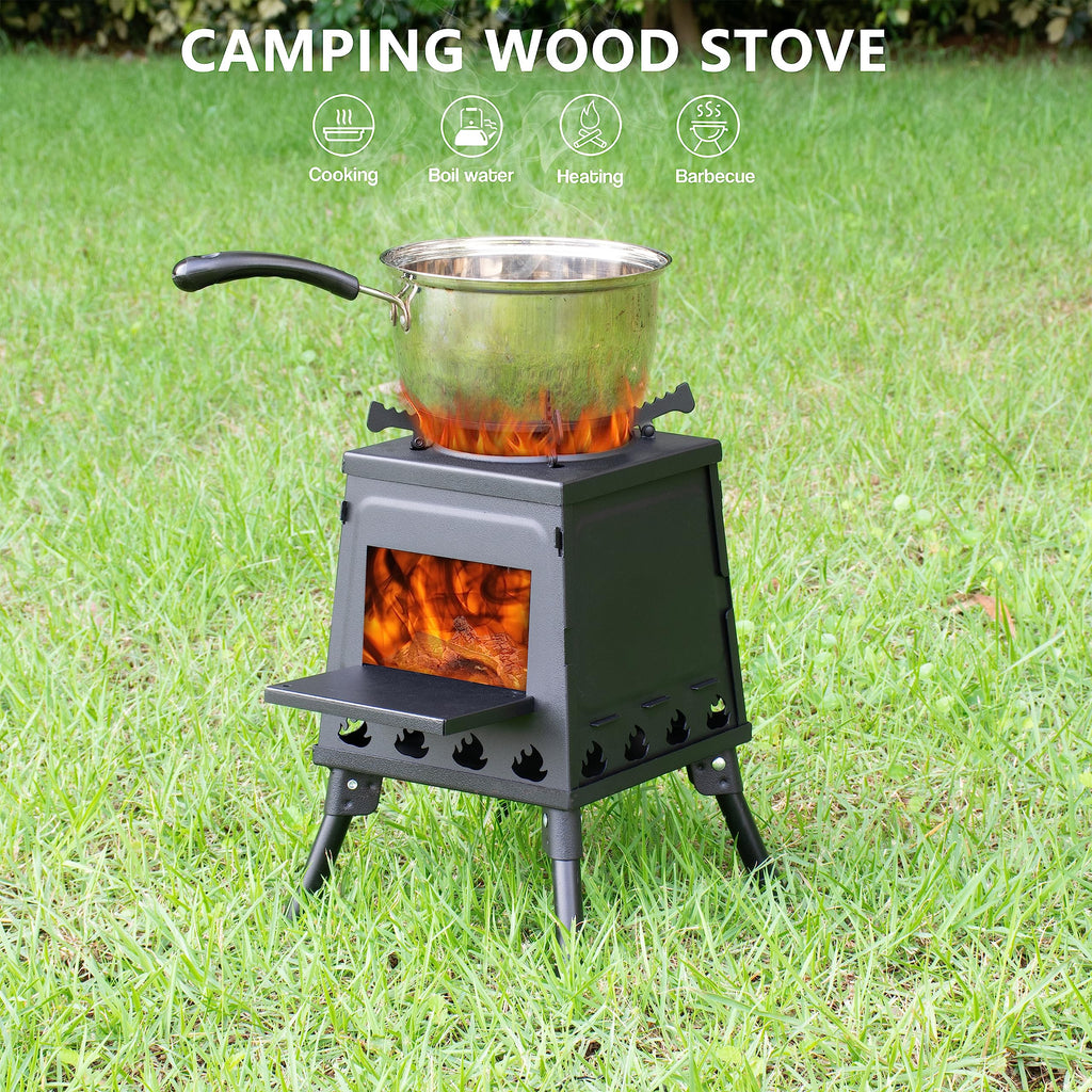 Camping Wood Stove, Portable Wood Burning Stove, Backpacking Folding Camp Tent Heat Mini Outdoor Stove With Carrying Bag, For Co