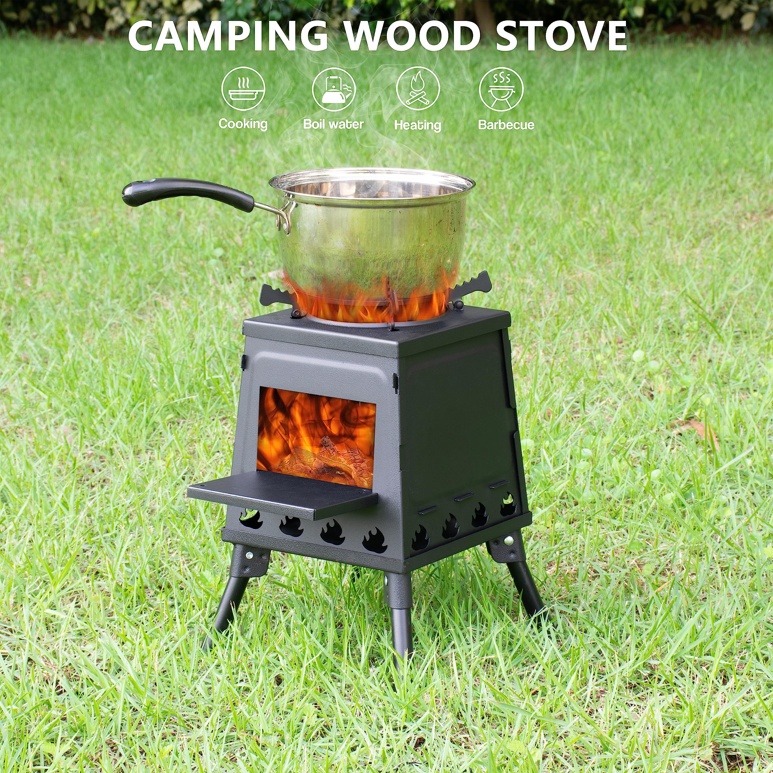 Camping Wood Stove, Portable Wood Burning Stove, Backpacking Folding Camp Tent Heat Mini Outdoor Stove With Carrying Bag, For Co