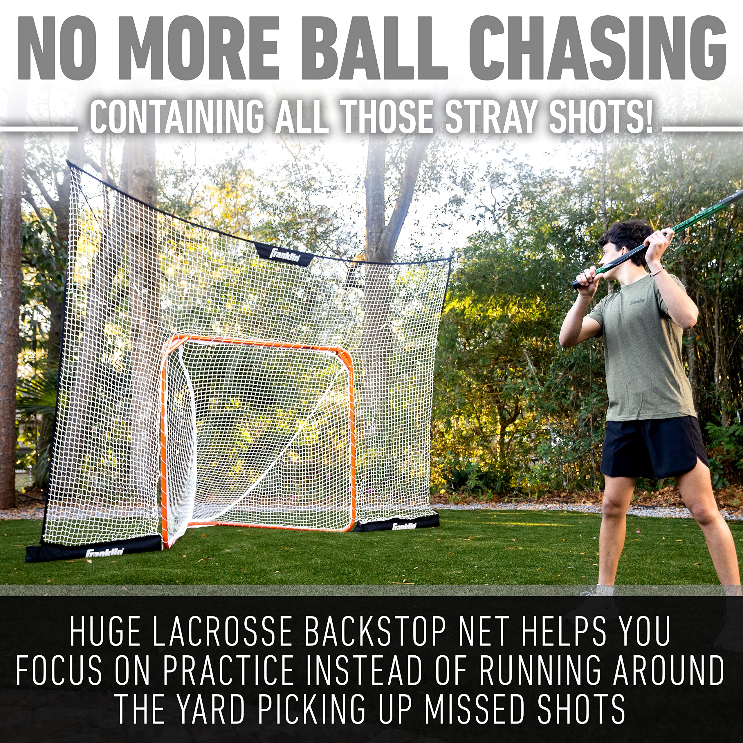 Franklin Sports Lacrosse Backstop Net - Lax Goal Extra Large Durable Net For Shooting Training + Practice - - 12' X 9'