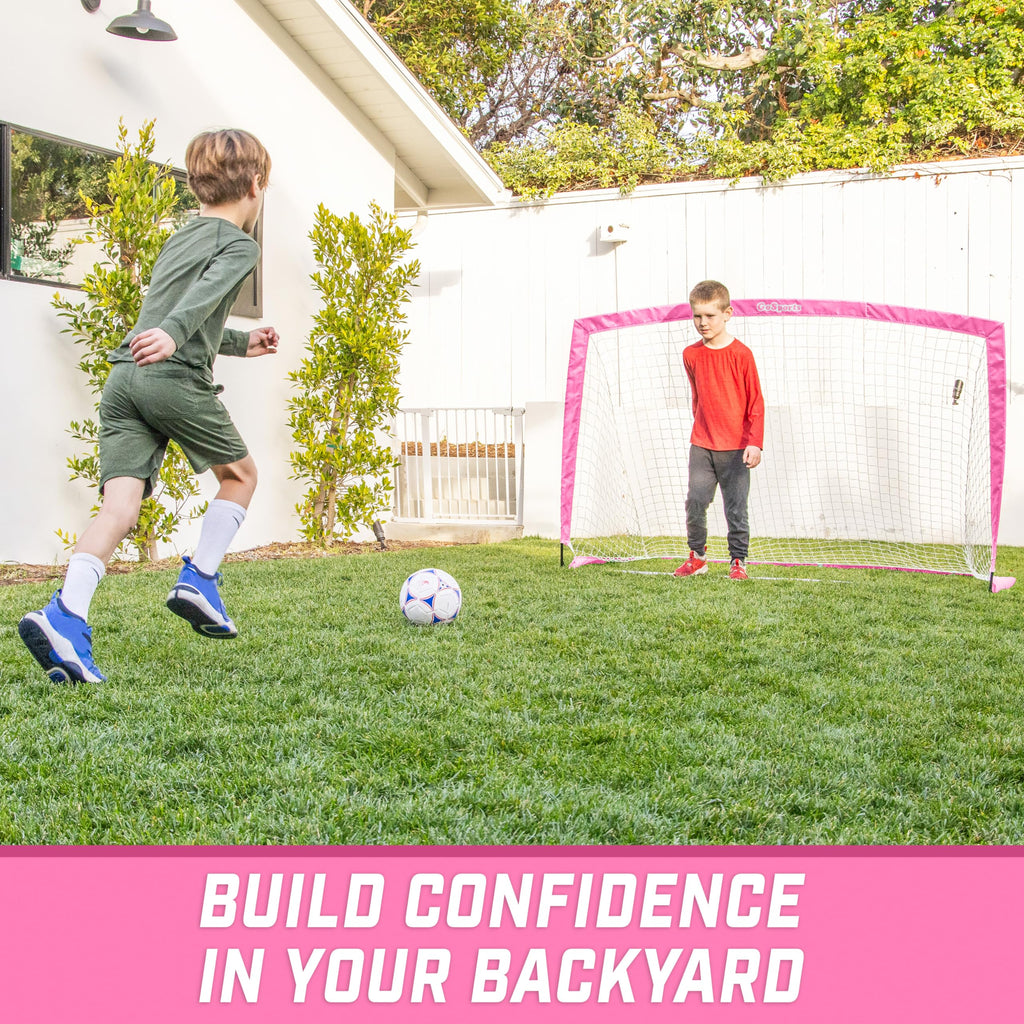 GoSports Team Tone 6 ft x 4 ft Portable Soccer Goal for Kids - Pop Up Net for Backyard - Pink