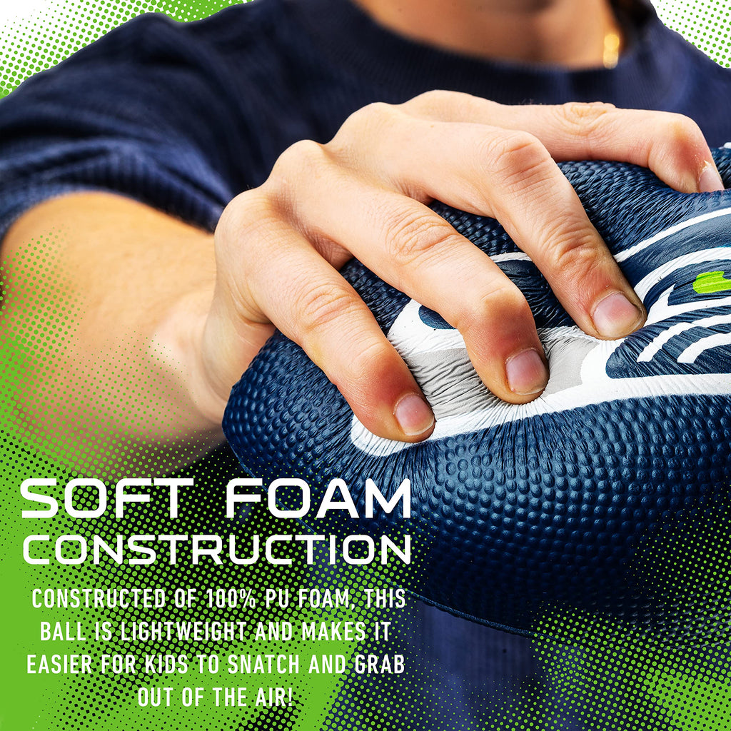 Franklin Sports Nfl Seattle Seahawks Football - Kids Foam Football - Soft Football - Mini Size - Perfect For Gameday - 8.5'' 3D