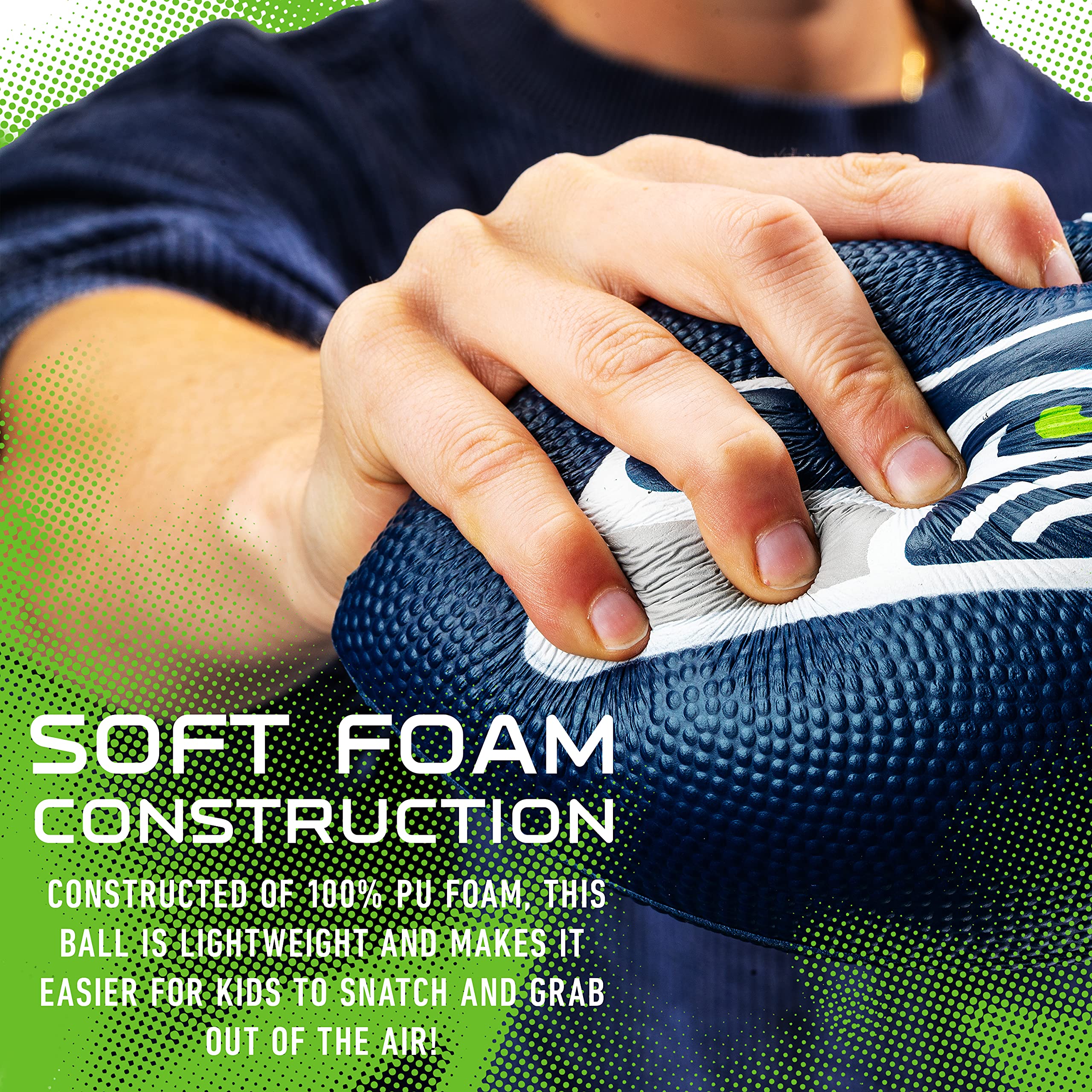 Franklin Sports Nfl Seattle Seahawks Football - Kids Foam Football - Soft Football - Mini Size - Perfect For Gameday - 8.5'' 3D