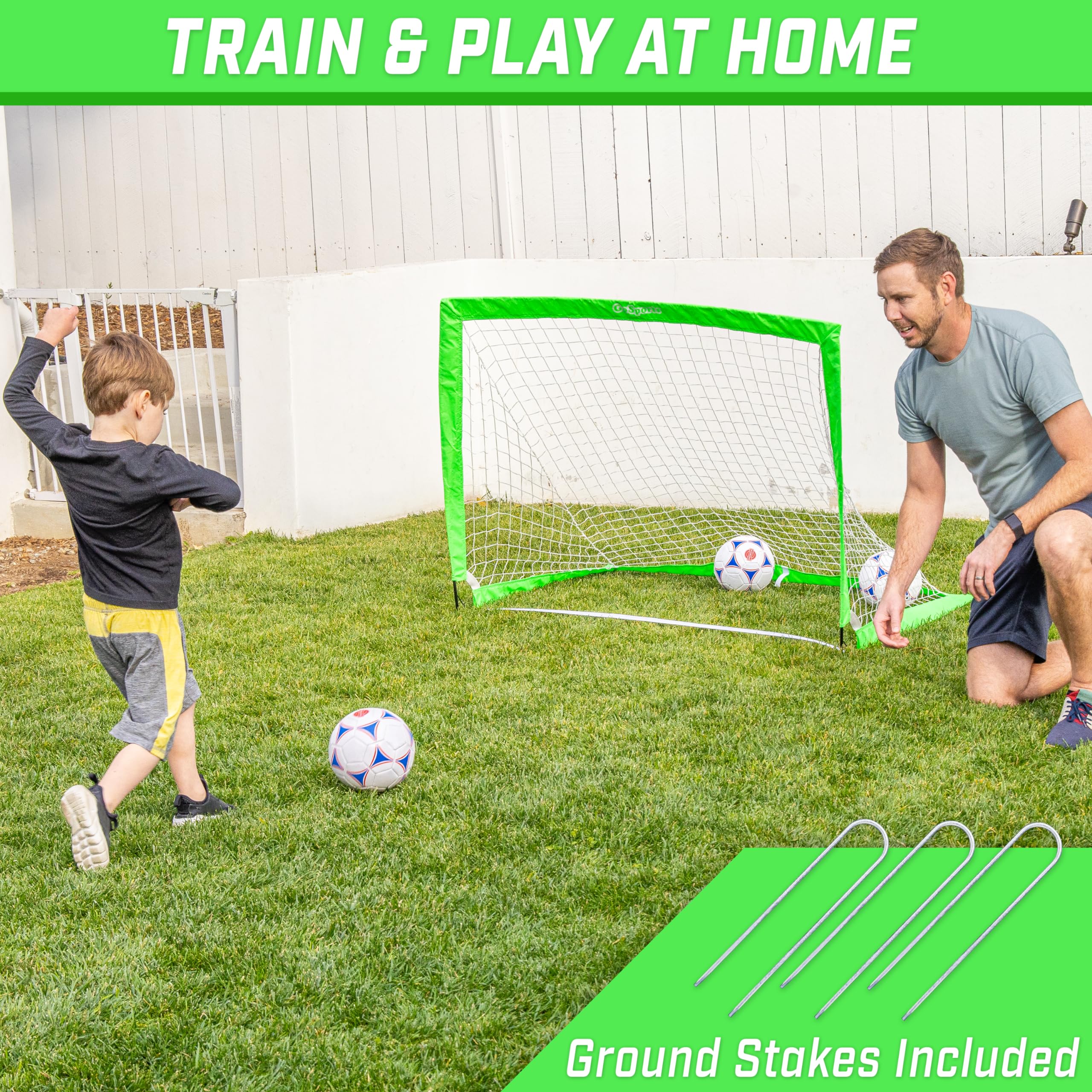 Gosports Team Tone 4 Ft X 3 Ft Portable Soccer Goal For Kids - Pop Up Net For Backyard - Bright Green