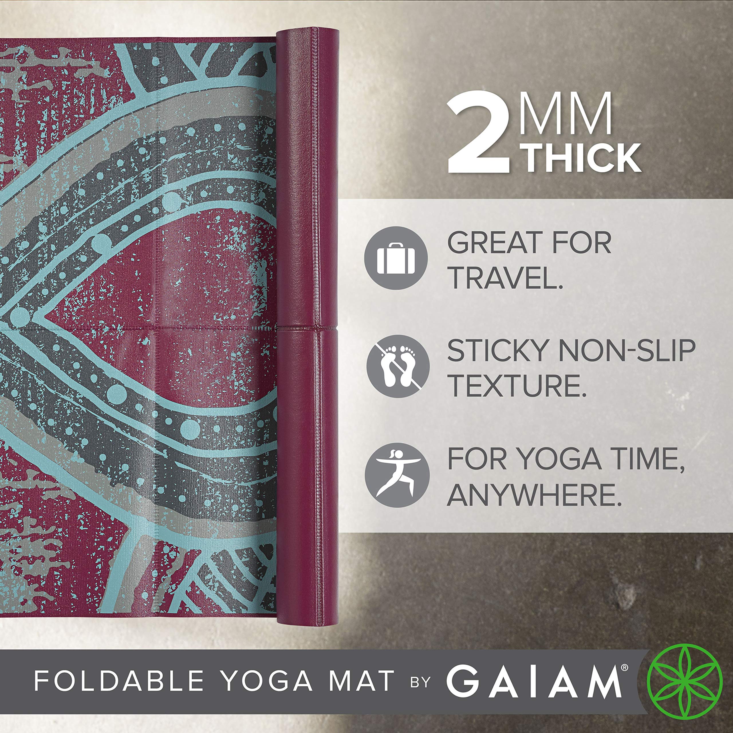 Gaiam Yoga Mat Folding Travel Fitness & Exercise | Foldable For All Types Of Yoga, Pilates Floor Workouts, Be Free, 2Mm